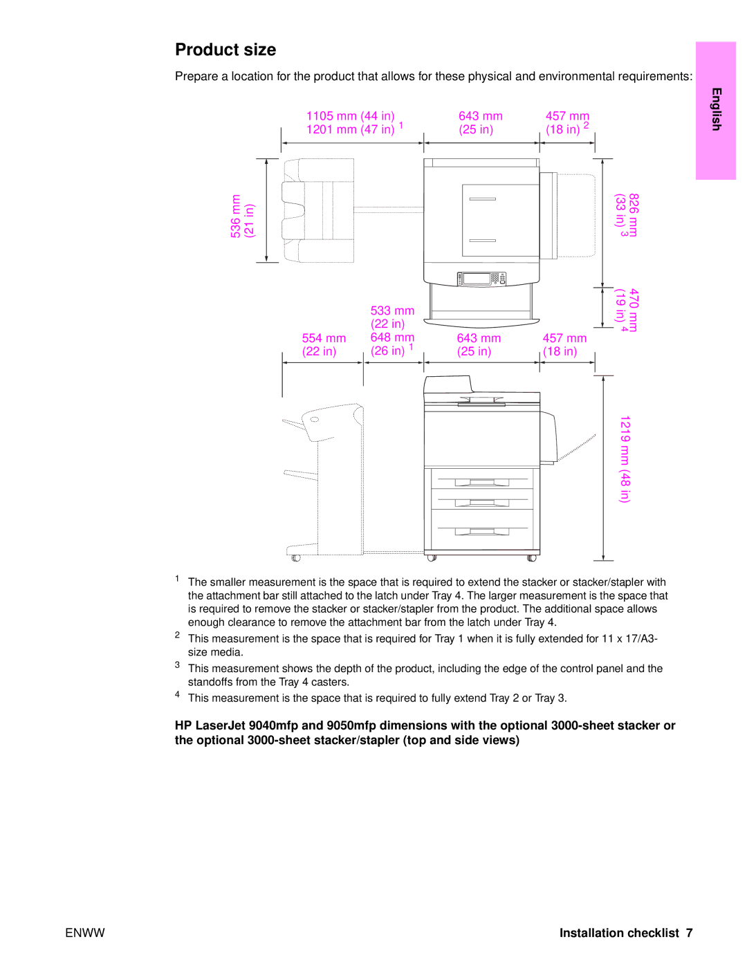 HP 9050MFP, 9040MFP manual Product size 