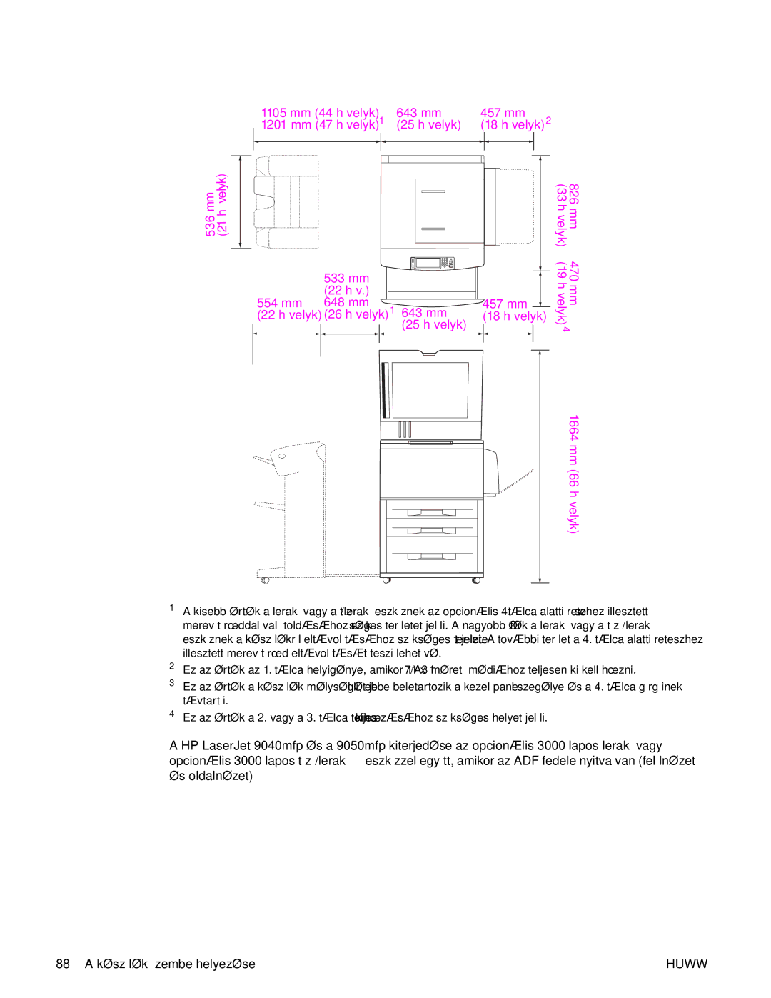 HP 9040MFP, 9050MFP manual 1664 mm 66 hüvelyk 