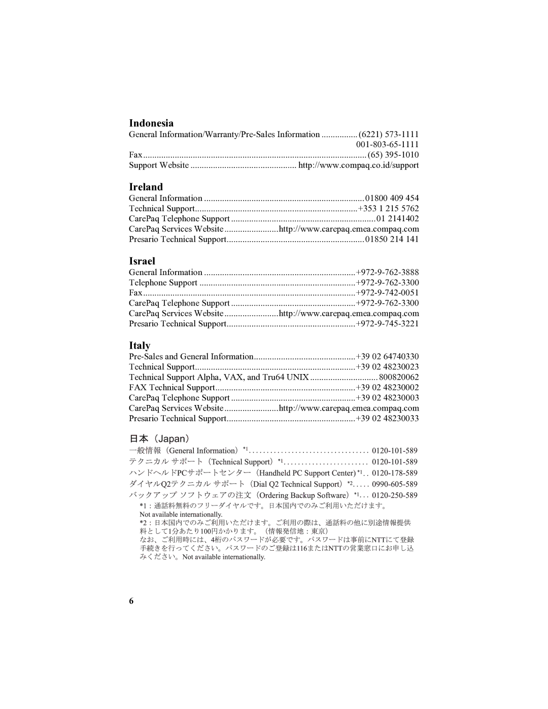 HP 907EA manual Indonesia, Ireland, Israel, Italy 