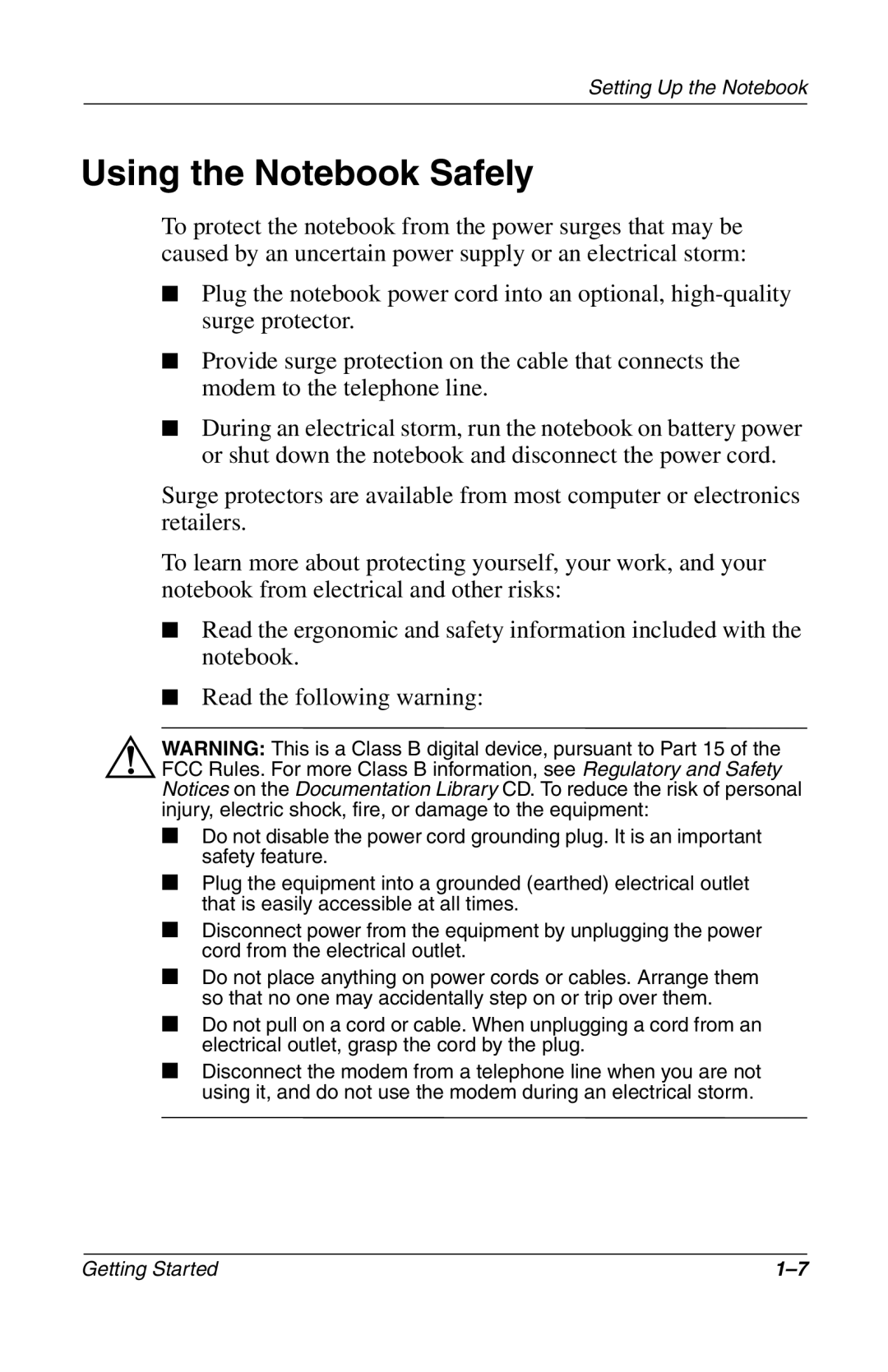 HP 907EA manual Using the Notebook Safely 