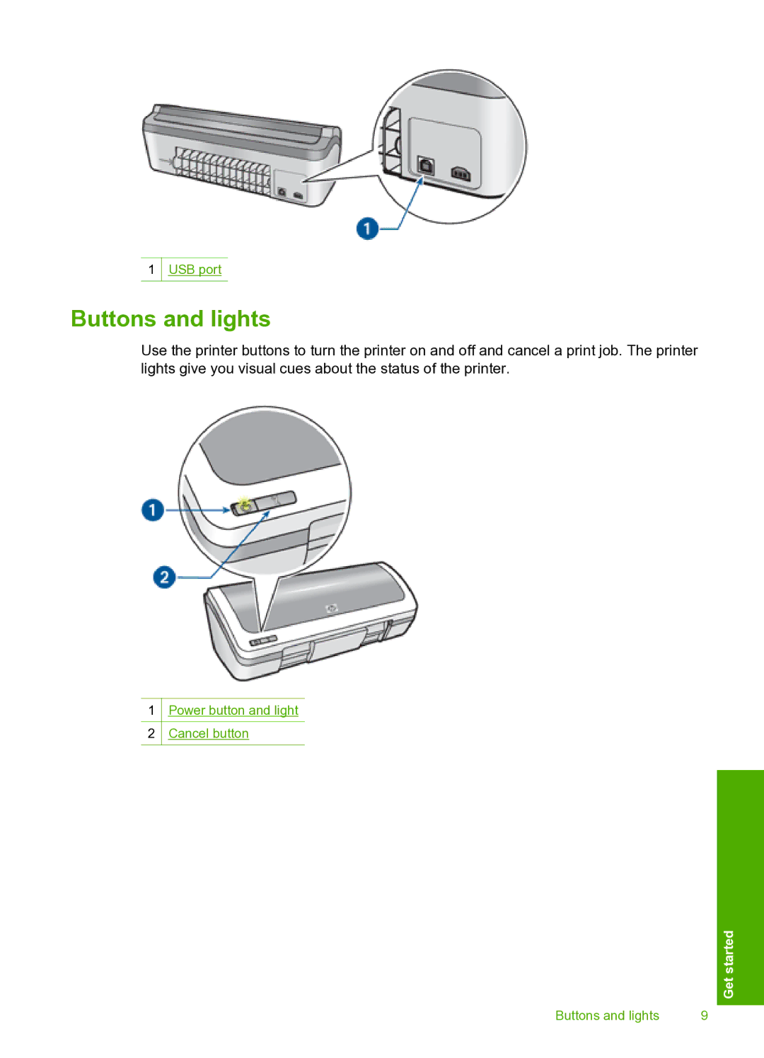 HP 910 manual Buttons and lights 