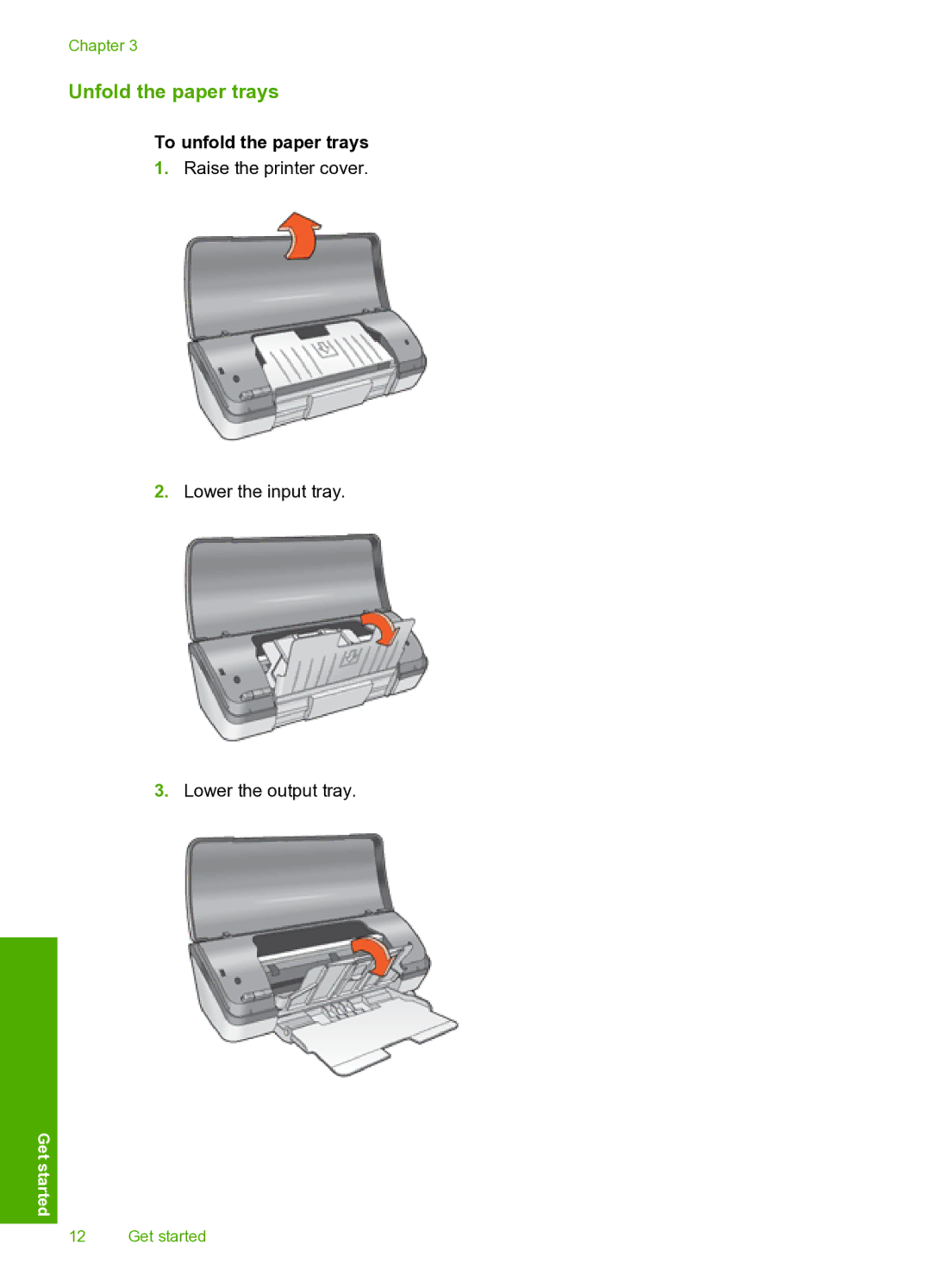 HP 910 manual Unfold the paper trays, To unfold the paper trays 