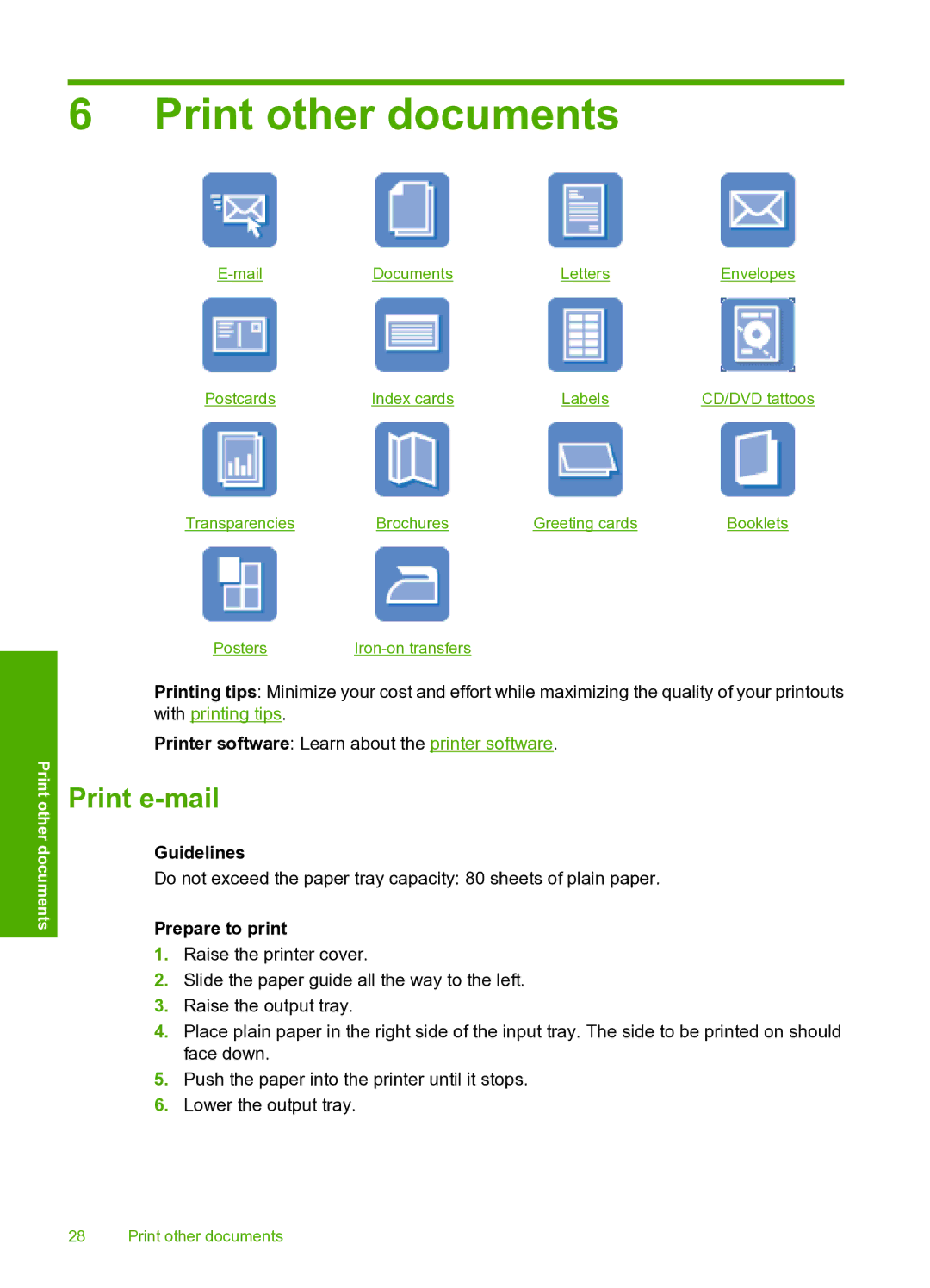 HP 910 manual Print other documents, Print e-mail 