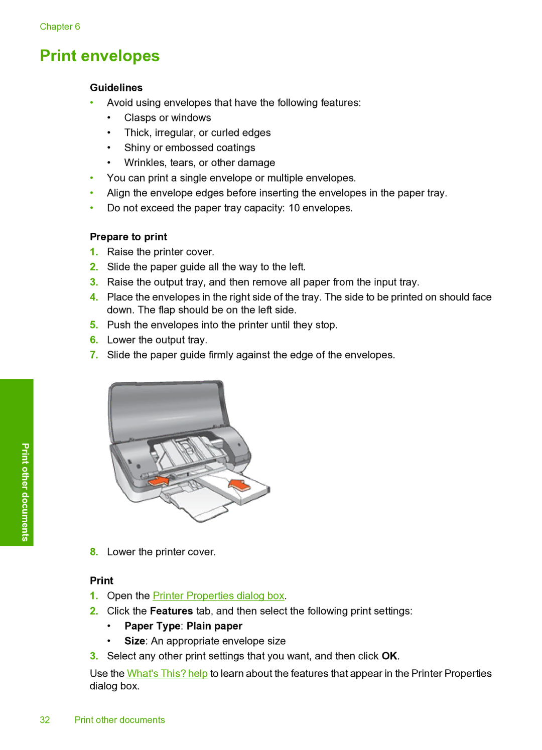 HP 910 manual Print envelopes 