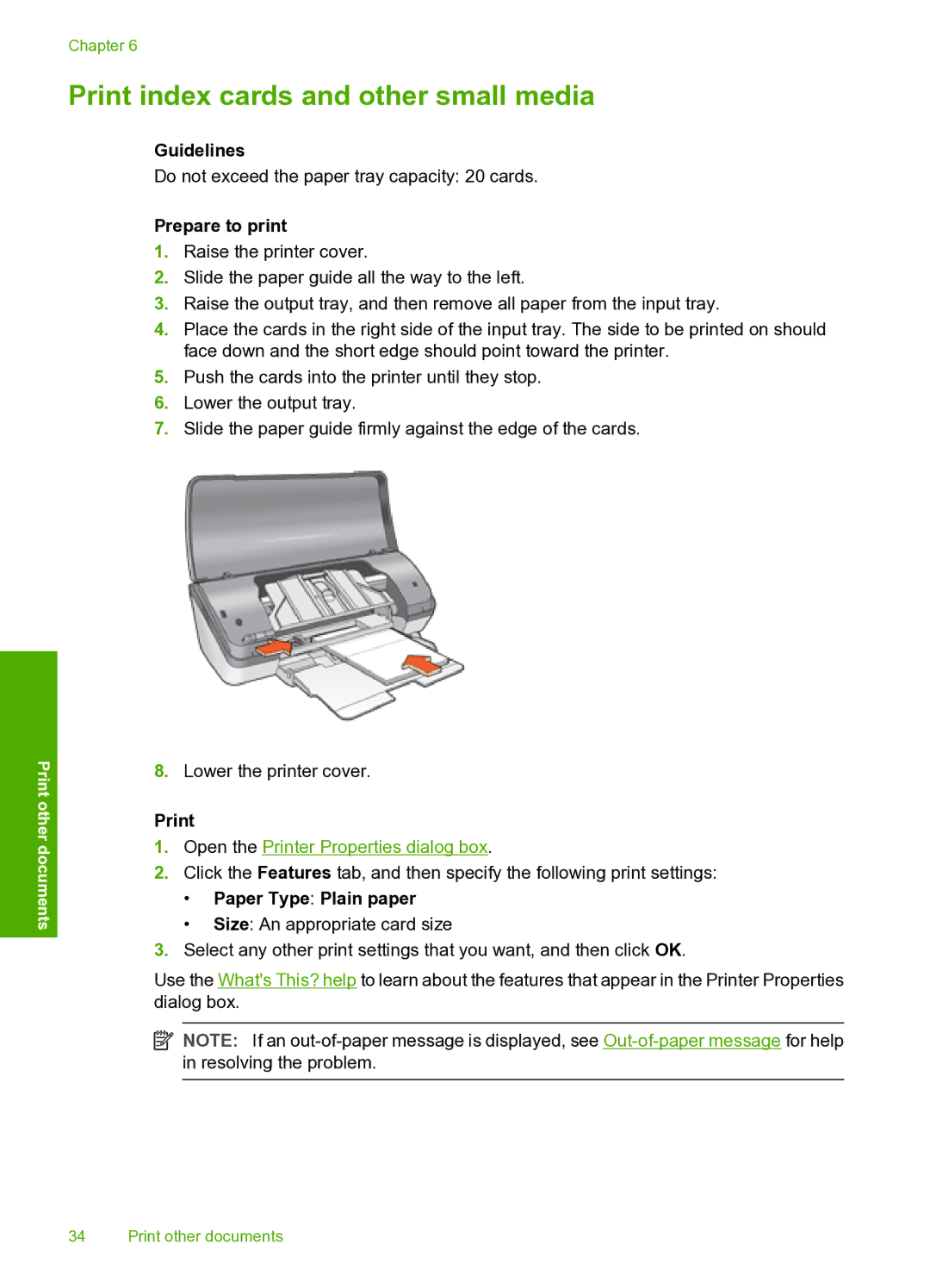 HP 910 manual Print index cards and other small media 