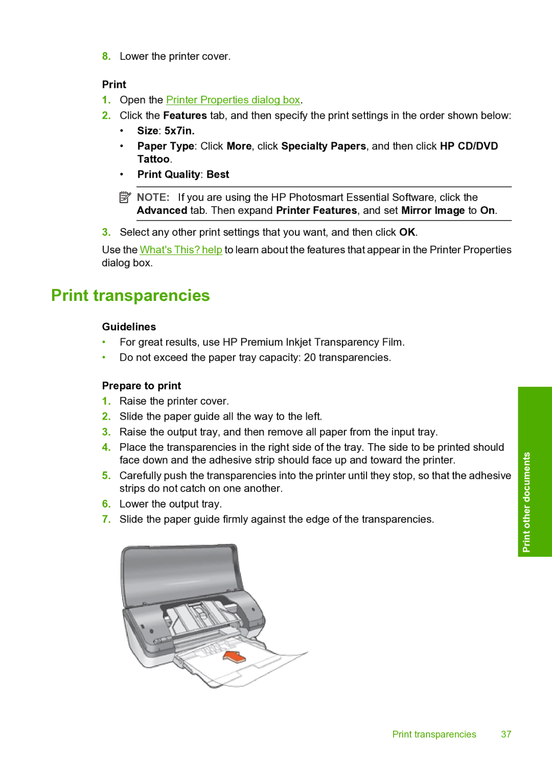 HP 910 manual Print transparencies 