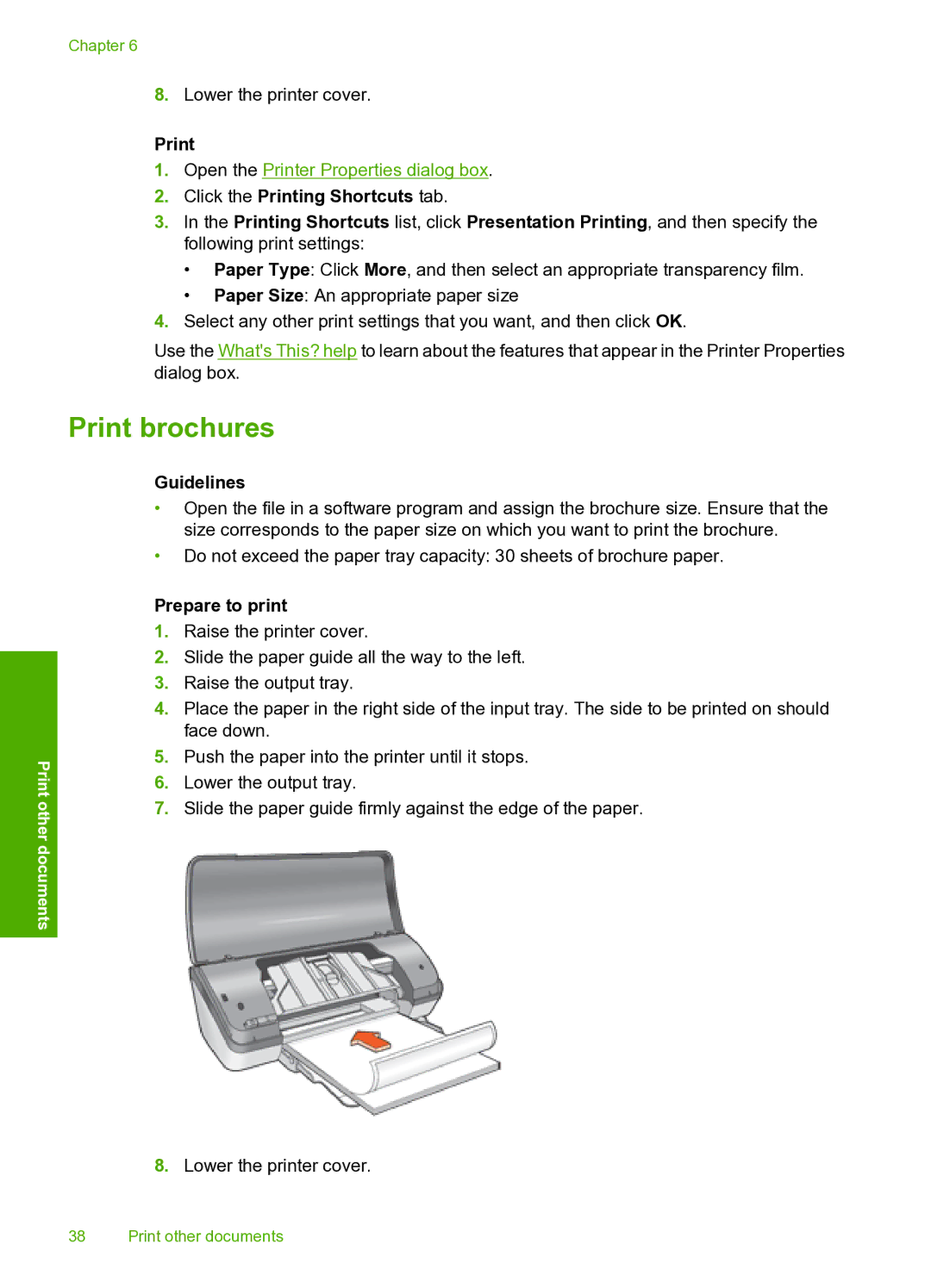 HP 910 manual Print brochures, Click the Printing Shortcuts tab 