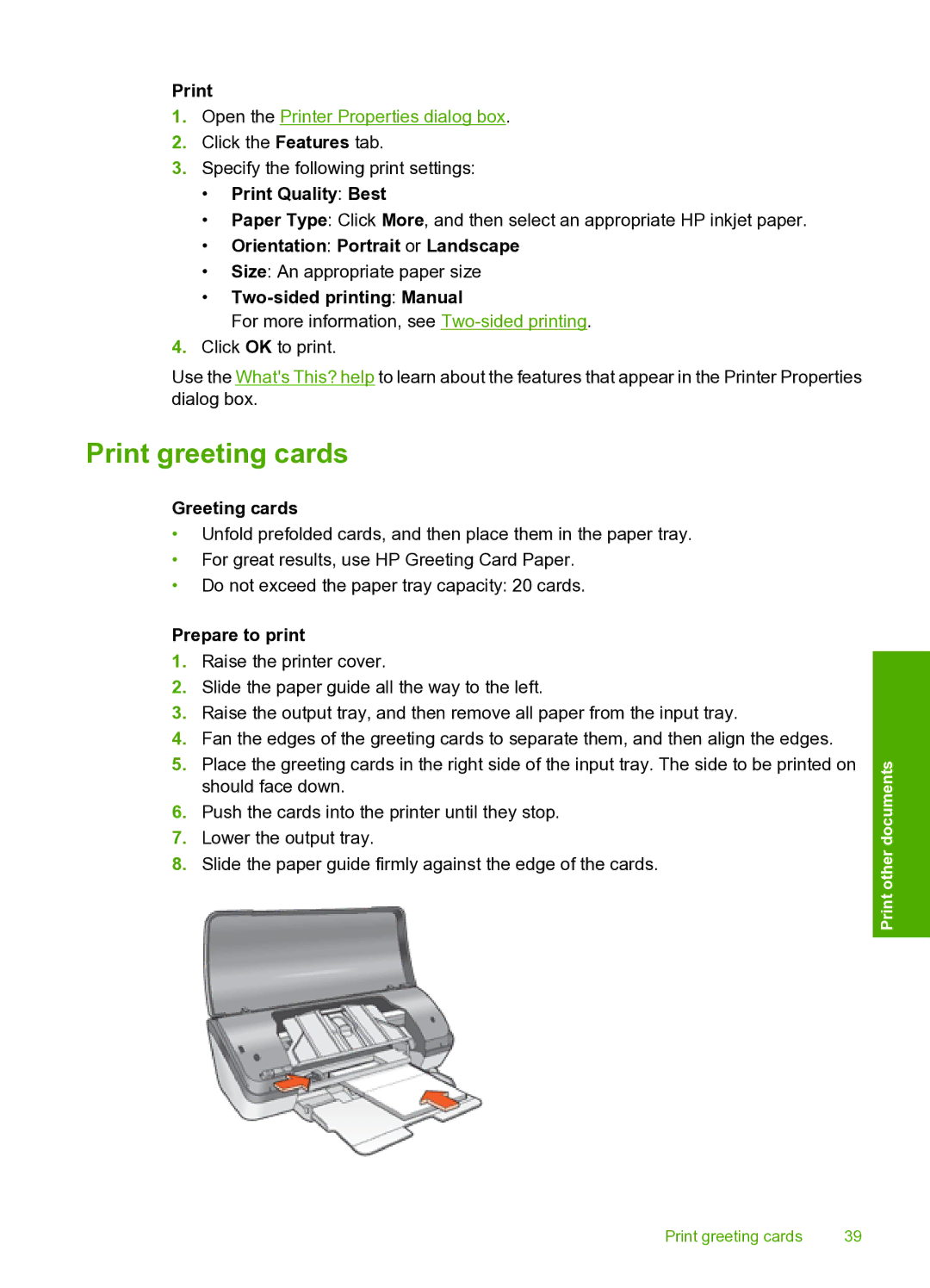 HP 910 manual Print greeting cards, Two-sided printing Manual, Greeting cards 