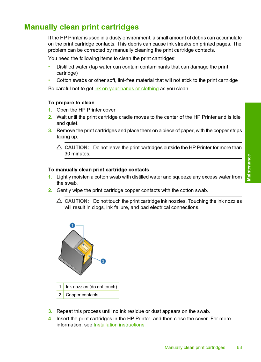 HP 910 Manually clean print cartridges, To prepare to clean, To manually clean print cartridge contacts 