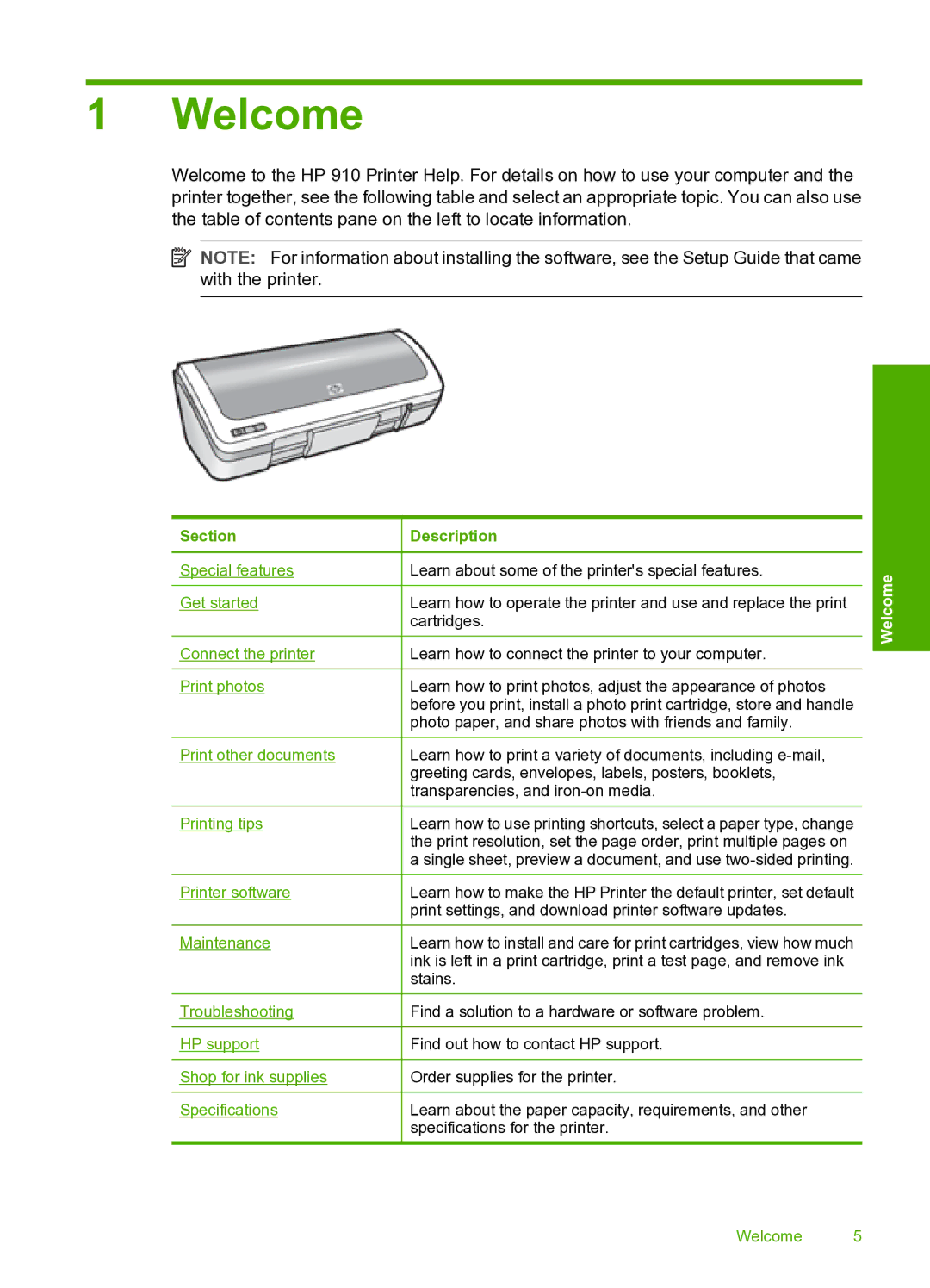 HP 910 manual Welcome, Section 