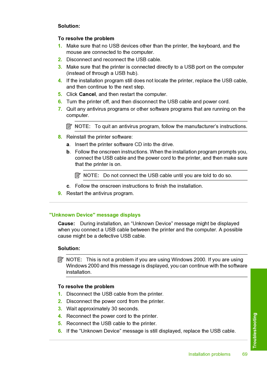 HP 910 manual Solution To resolve the problem, Unknown Device message displays 