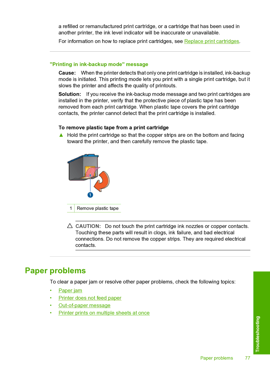 HP 910 manual Paper problems, Printing in ink-backup mode message 