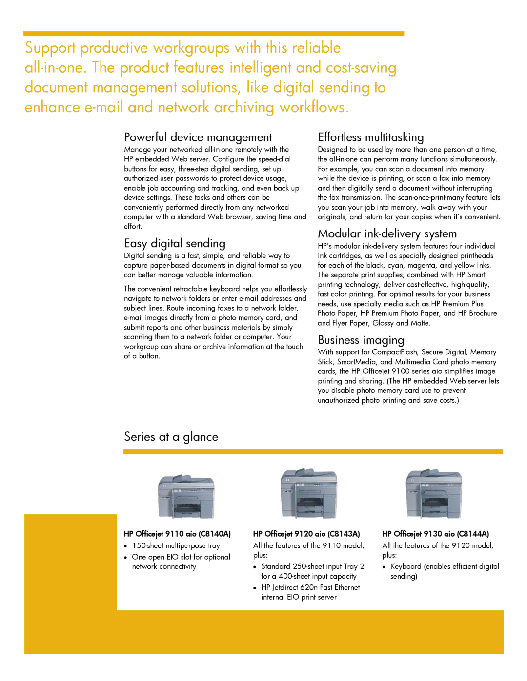 HP 9100 9120, 9100 9130 manual Series at a glance, Powerful device management 