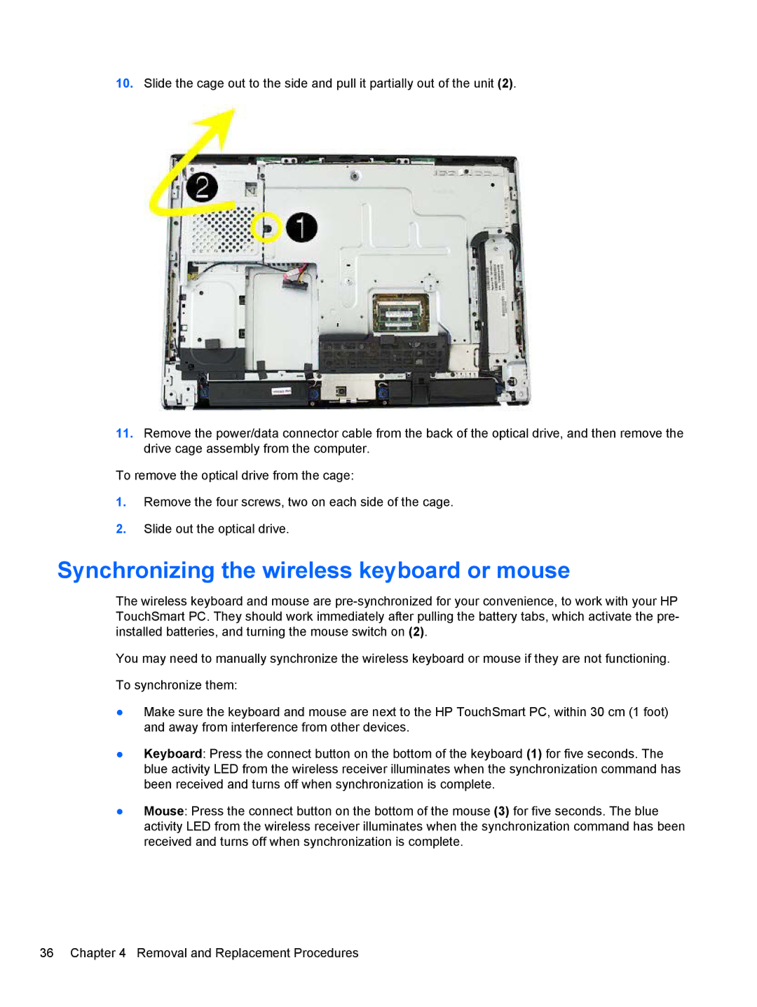 HP 9100 manual Synchronizing the wireless keyboard or mouse 