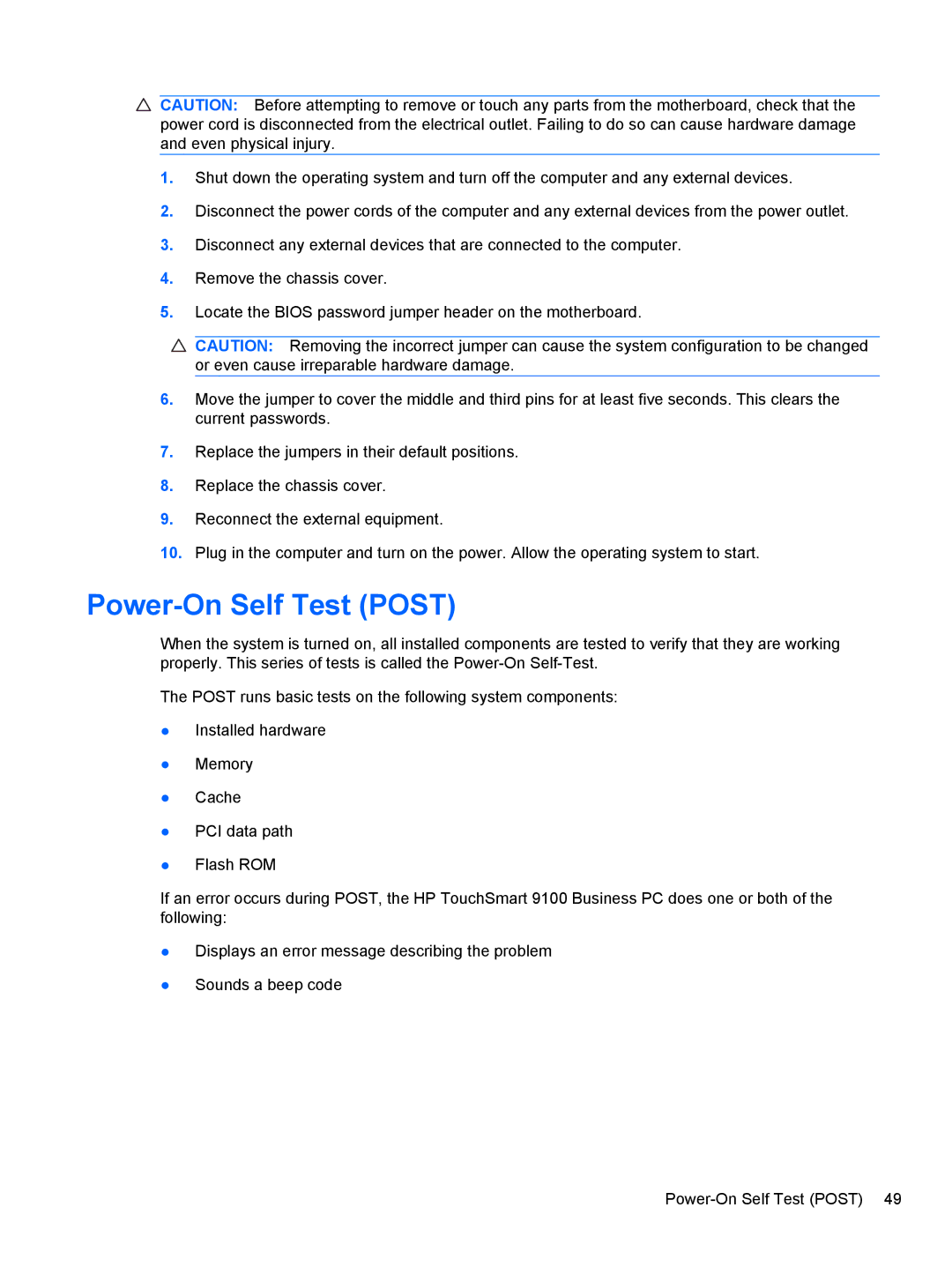 HP 9100 manual Power-On Self Test Post 