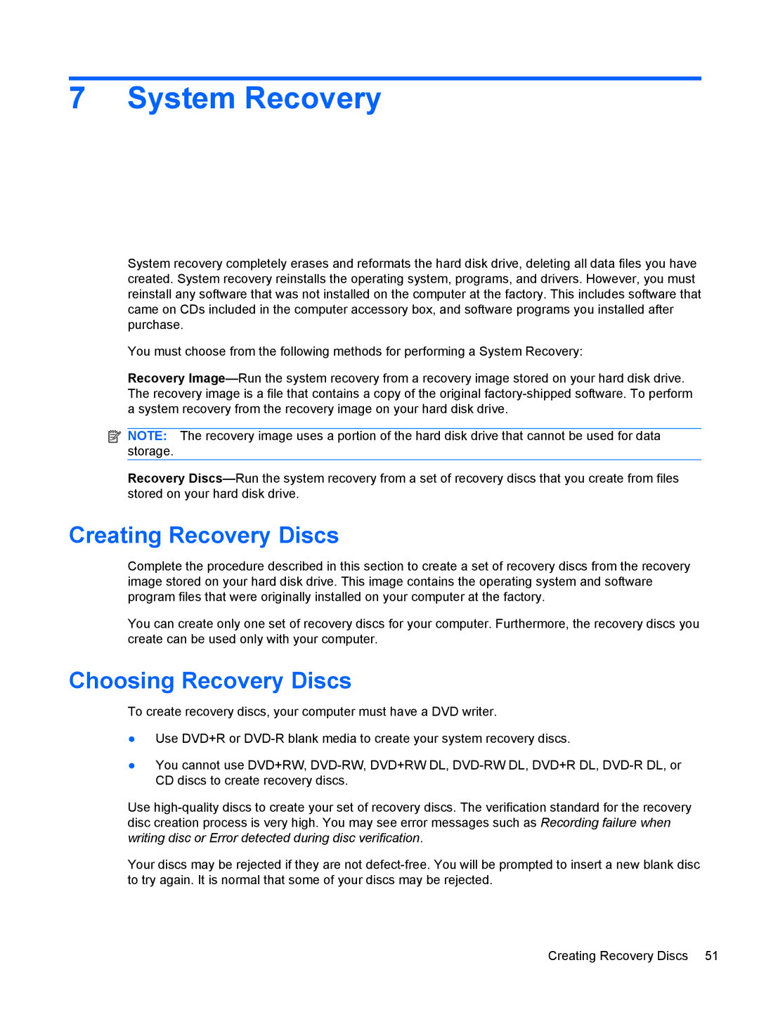 HP 9100 manual System Recovery, Creating Recovery Discs, Choosing Recovery Discs 