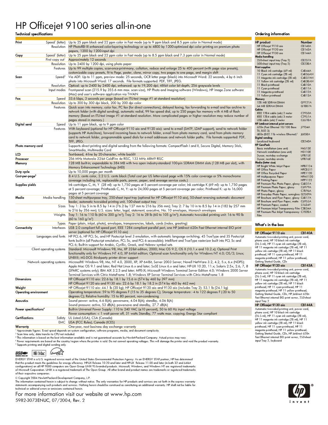 HP 9100 manual 5982-3073ENUC, 07/2004, Rev 