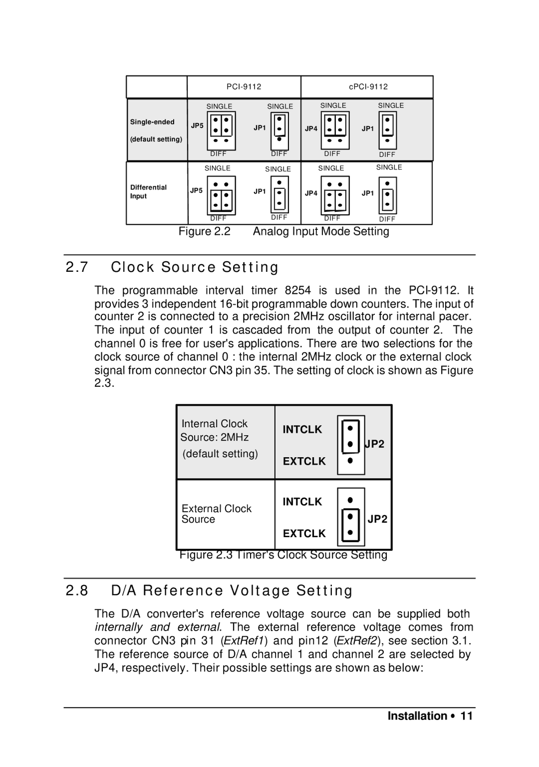 HP 9112 manual Clock Source Setting, D/A Reference Voltage Setting 