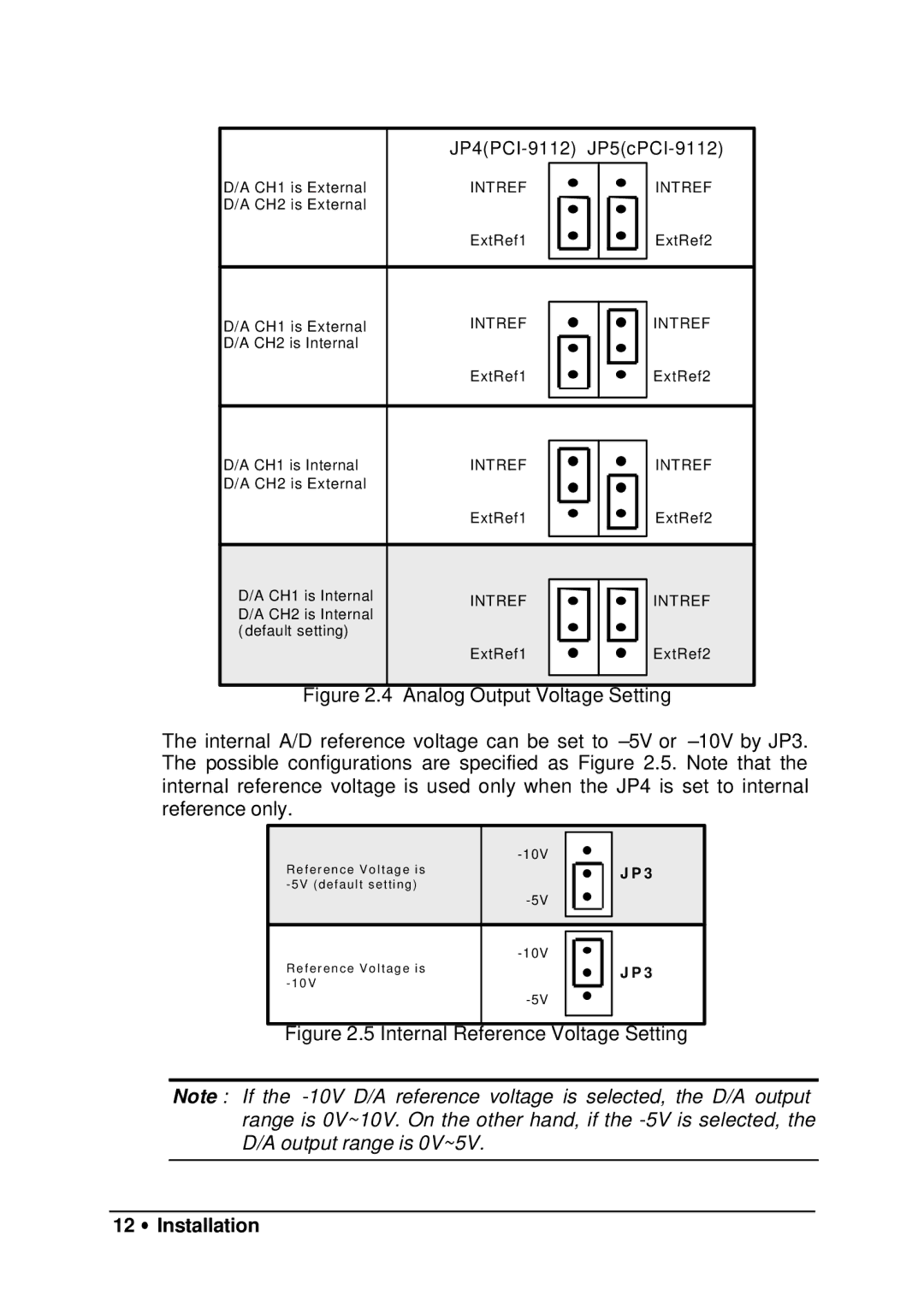 HP 9112 manual Internal Reference Voltage Setting, 12 ∙ Installation 