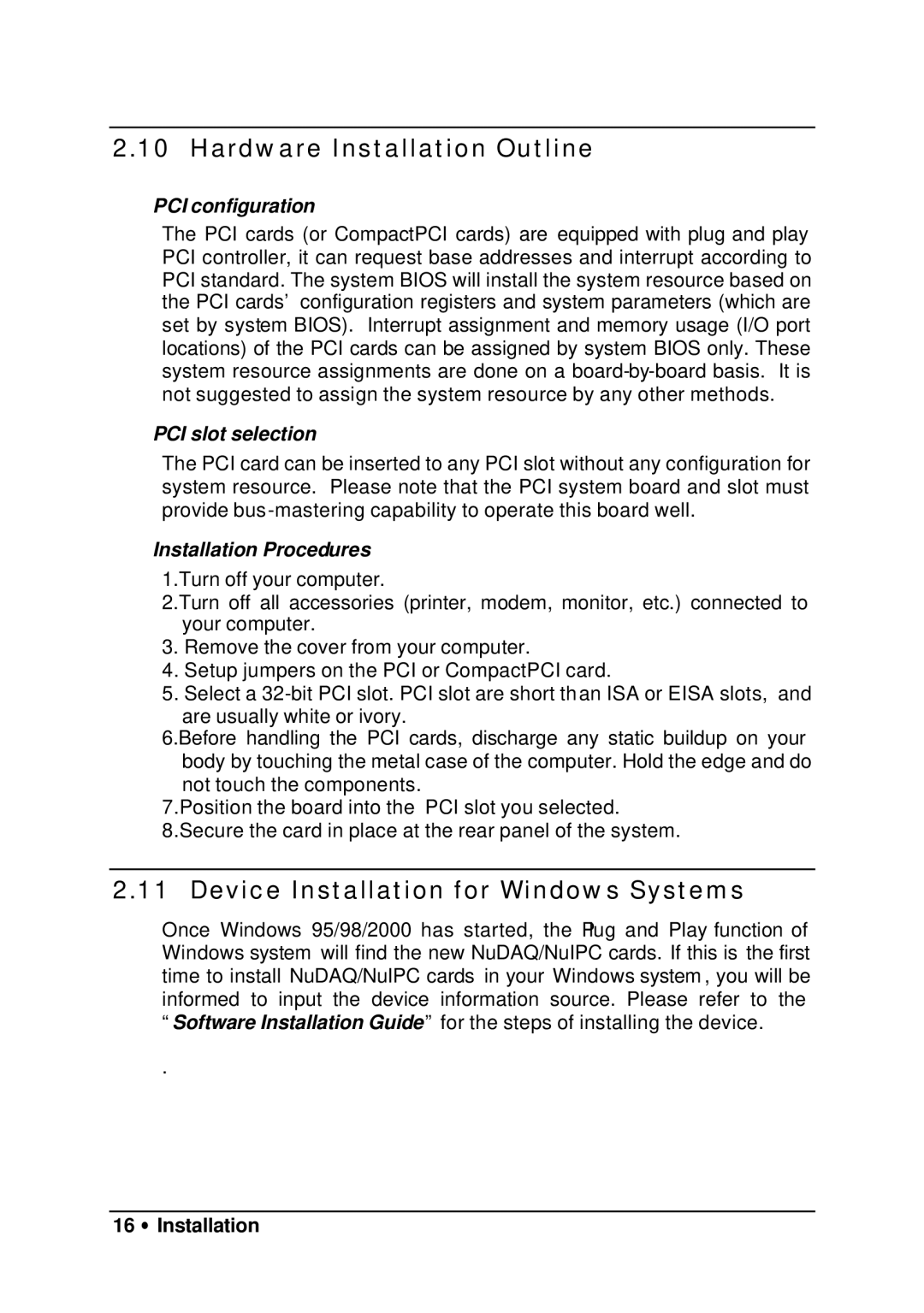 HP 9112 manual Hardware Installation Outline, 16 ∙ Installation 