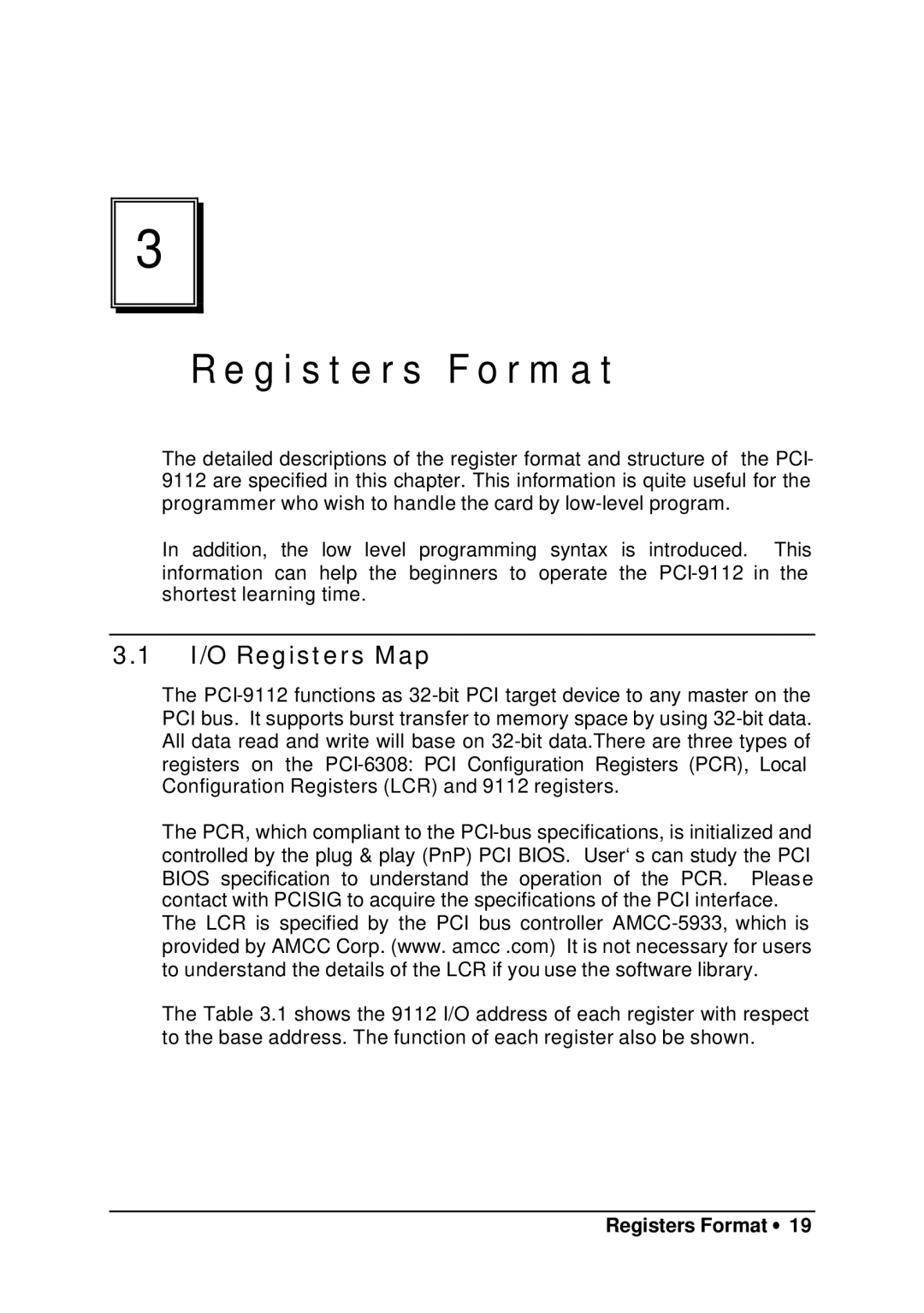 HP 9112 manual G i s t e r s F o r m a t, I/O Registers Map, Registers Format ∙ 