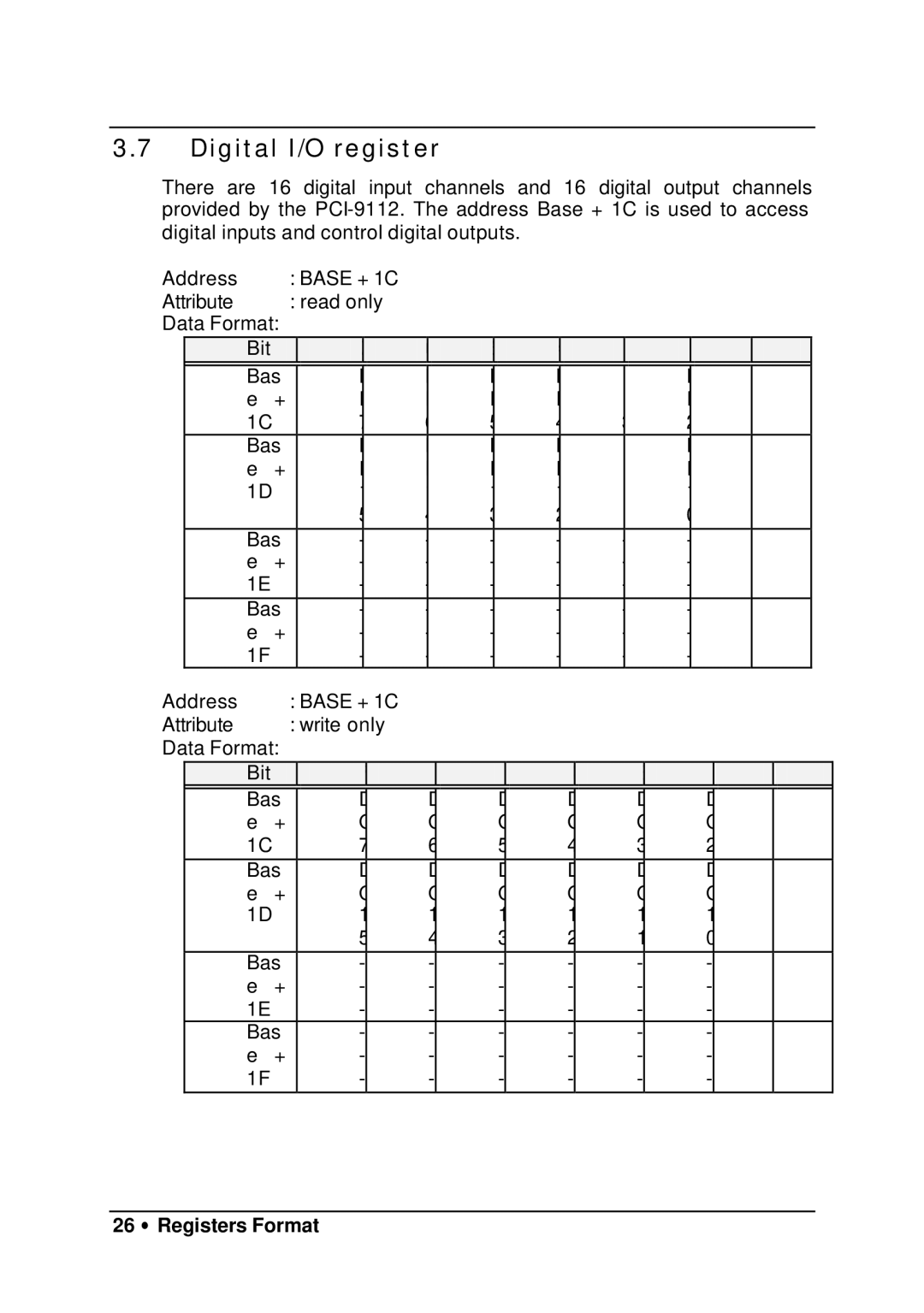 HP 9112 manual Digital I/O register, 26 ∙ Registers Format 