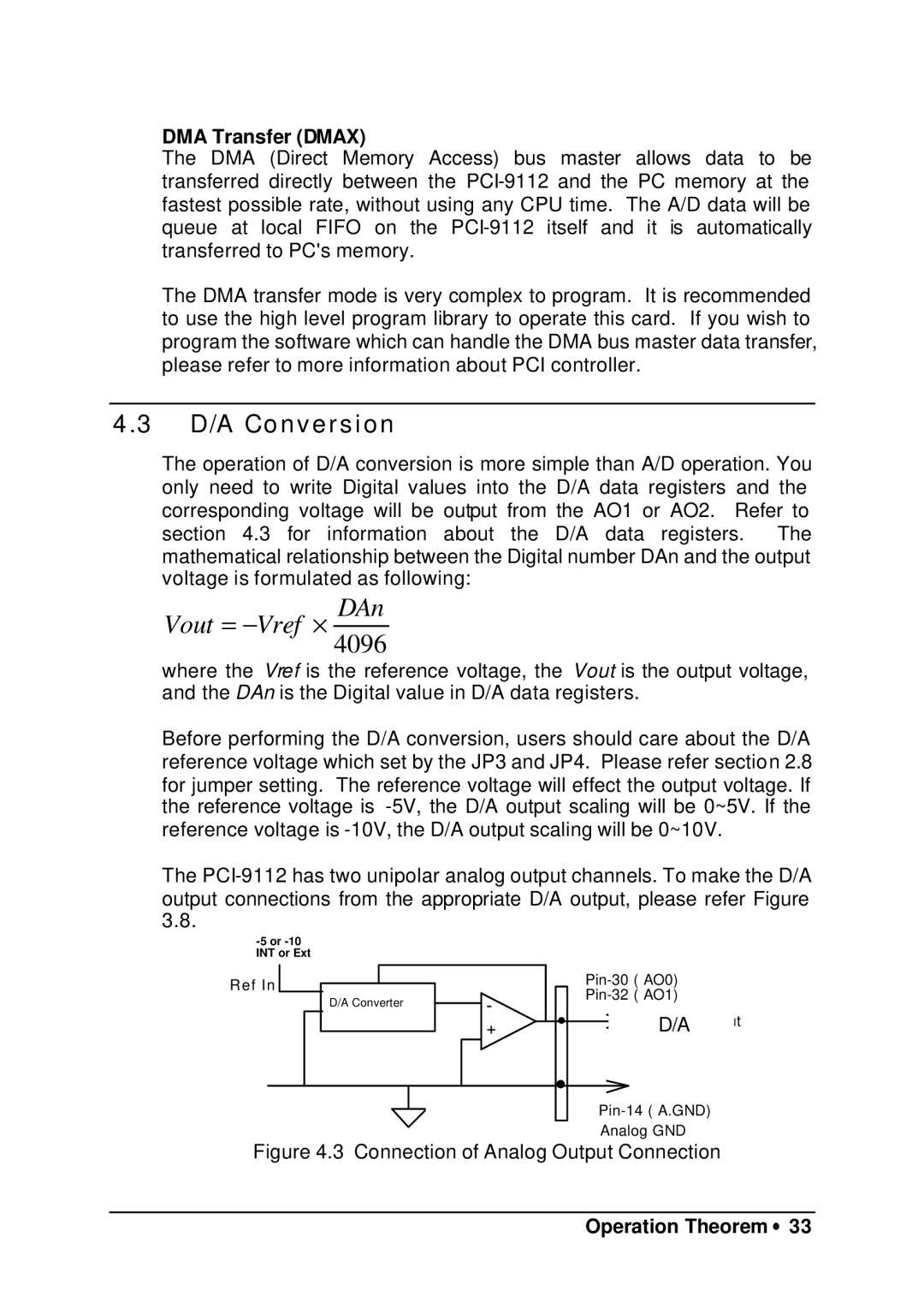 HP 9112 manual D/A Conversion, DMA Transfer Dmax 