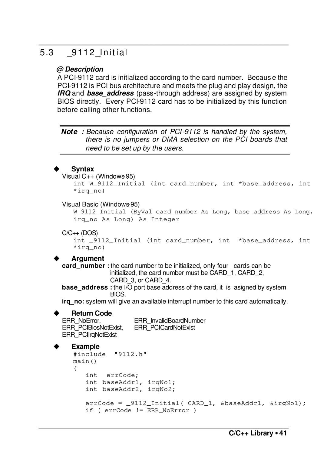 HP manual 9112Initial, Syntax, Argument, Return Code, Example 