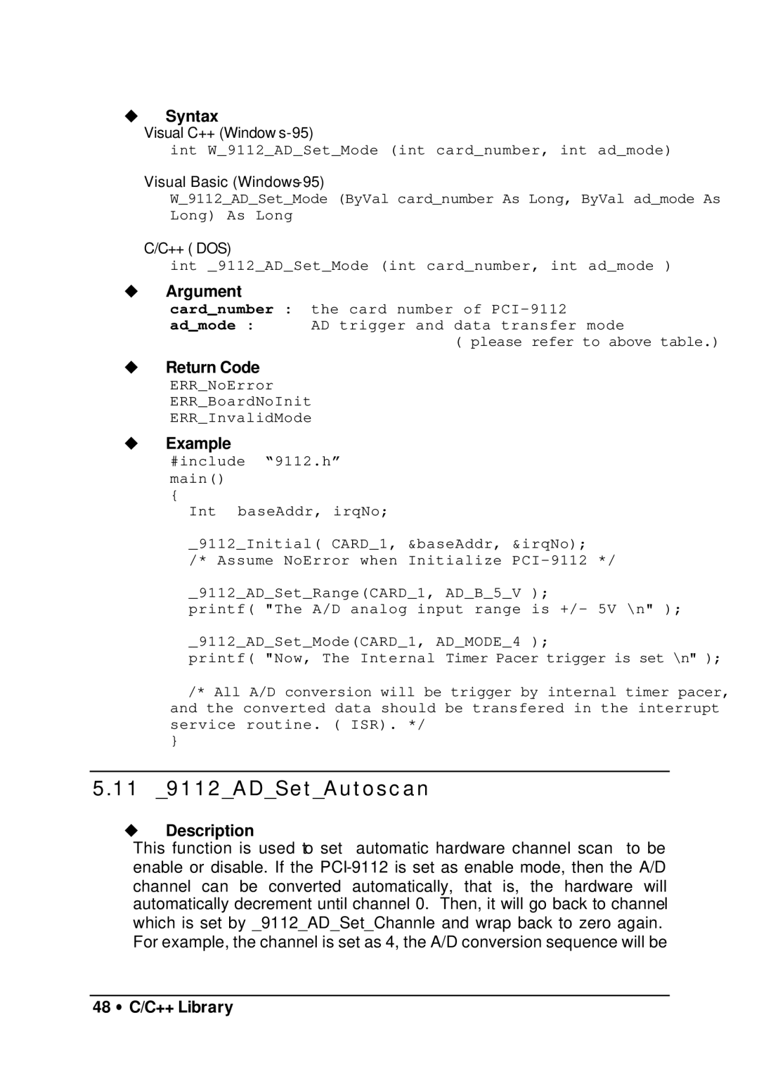 HP manual 11 9112ADSetAutoscan, 48 ∙ C/C++ Library 