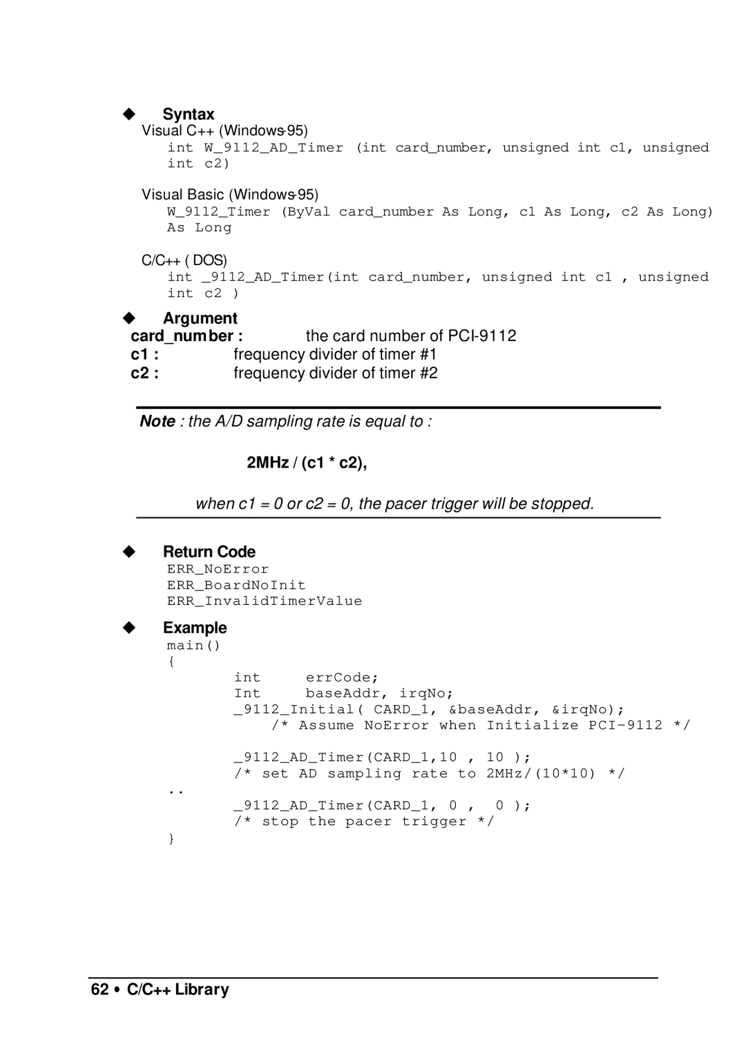 HP 9112 manual 2MHz / c1 * c2, 62 ∙ C/C++ Library 