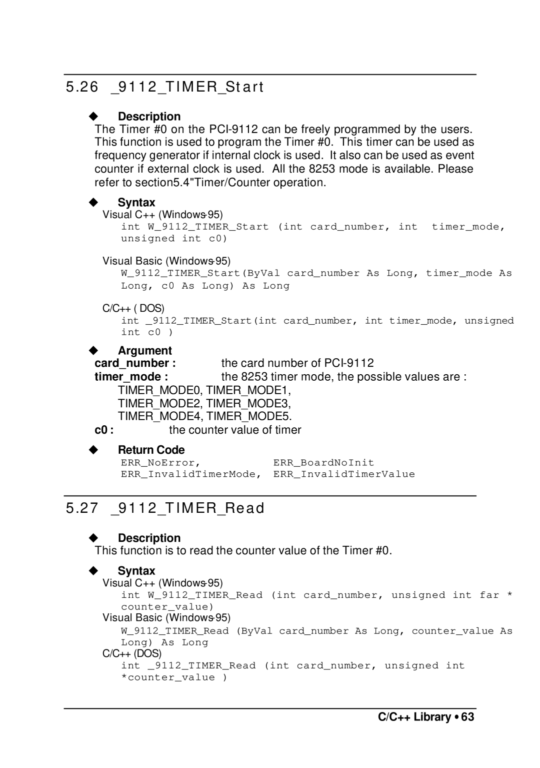 HP manual 26 9112TIMERStart, 27 9112TIMERRead 