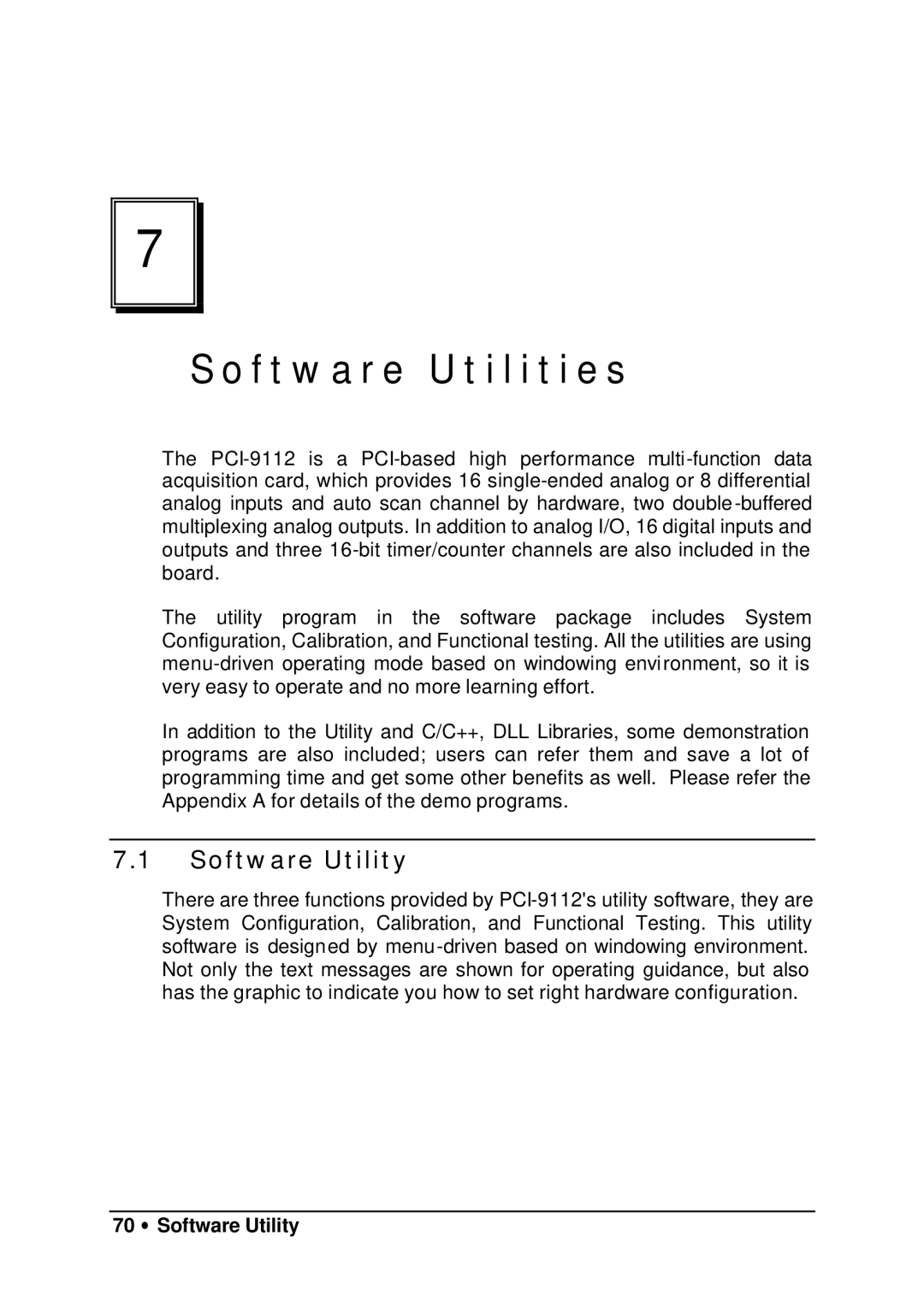 HP 9112 manual Software Utilities, 70 ∙ Software Utility 