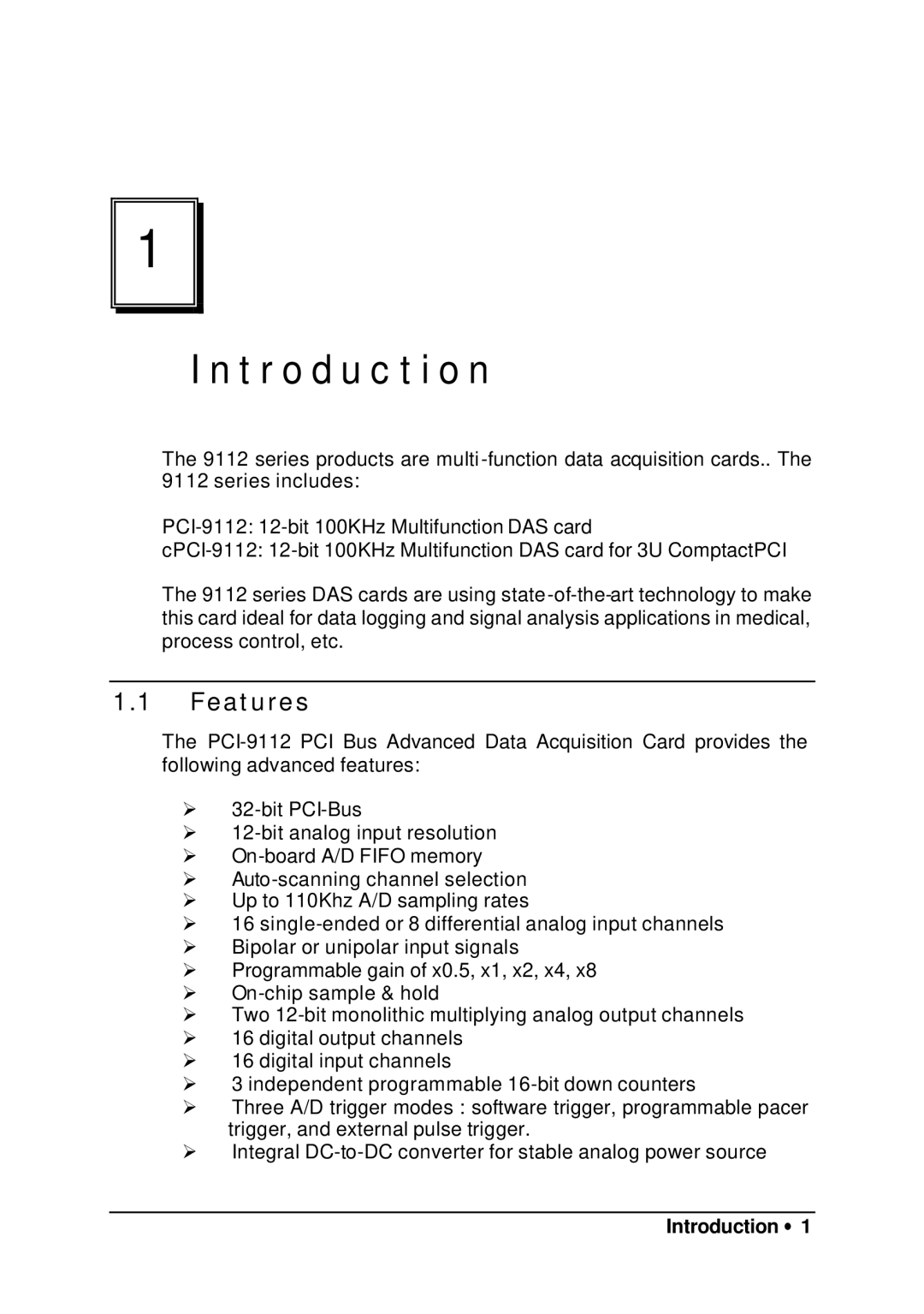 HP 9112 manual T r o d u c t i o n, Features, Introduction ∙ 