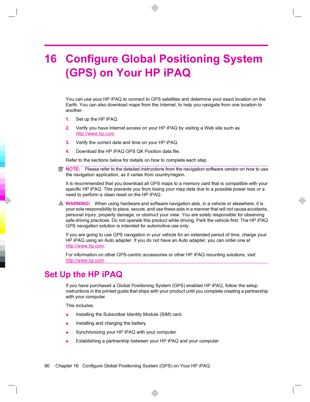 HP 912c Messenger manual Configure Global Positioning System GPS on Your HP iPAQ, Set Up the HP iPAQ 