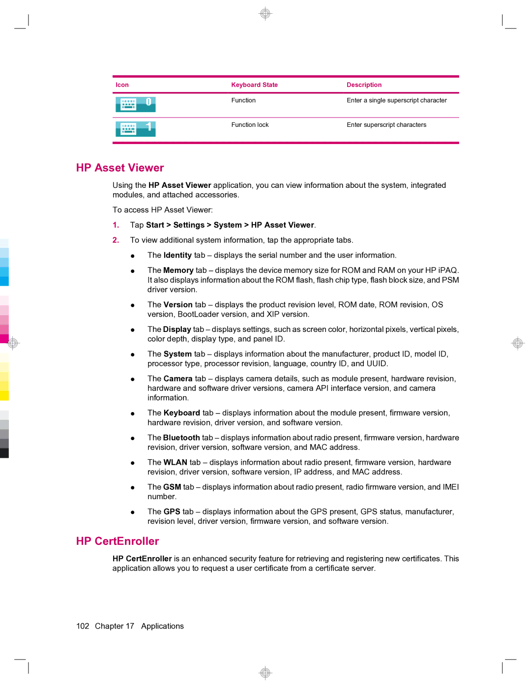 HP 912c Messenger manual HP CertEnroller, Tap Start Settings System HP Asset Viewer 