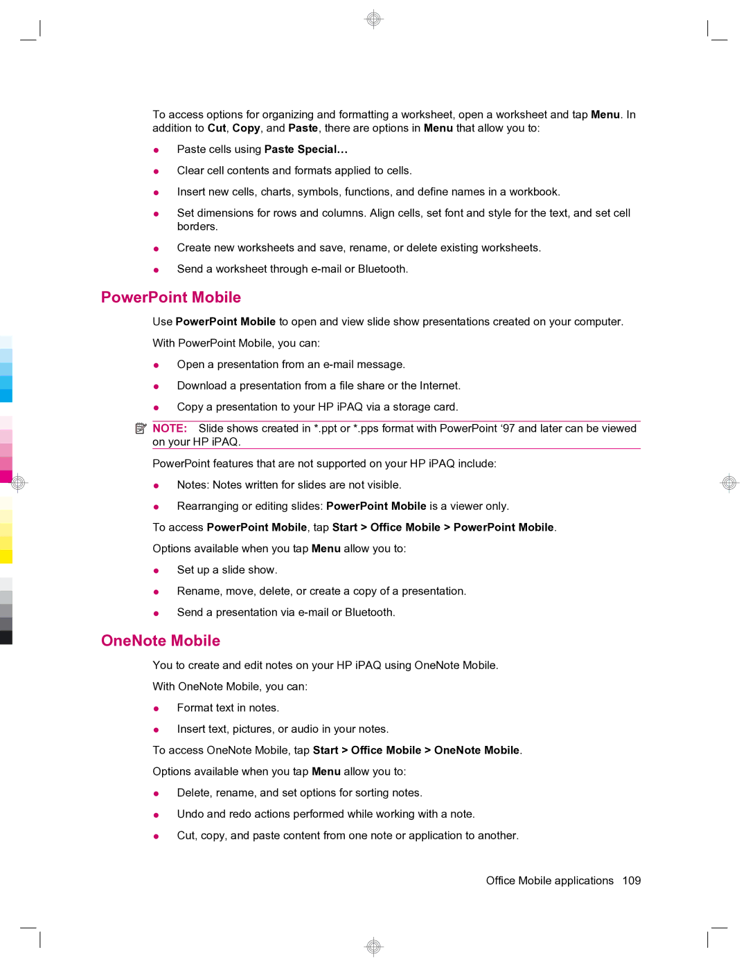 HP 912c Messenger manual PowerPoint Mobile, OneNote Mobile 