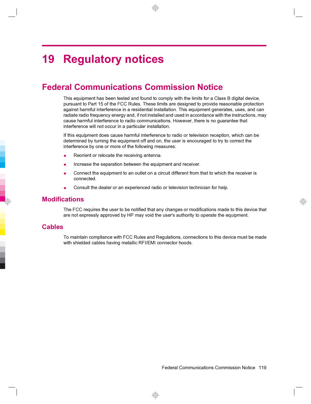 HP 912c Messenger manual Regulatory notices, Federal Communications Commission Notice, Modifications, Cables 