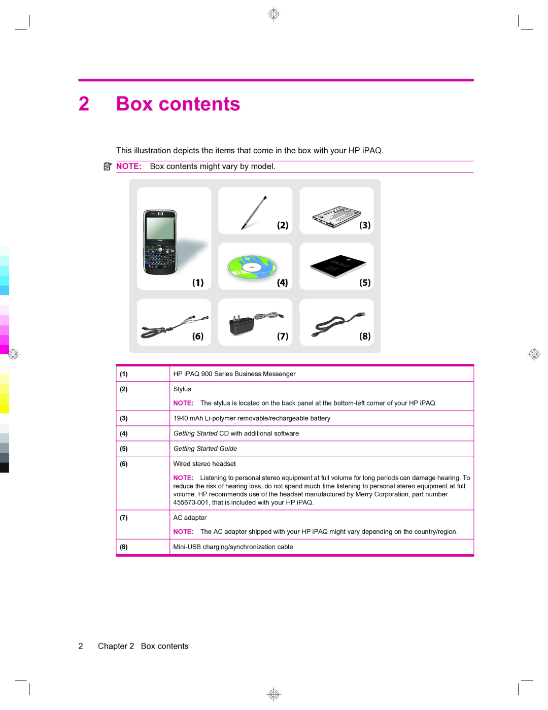 HP 912c Messenger manual Box contents 