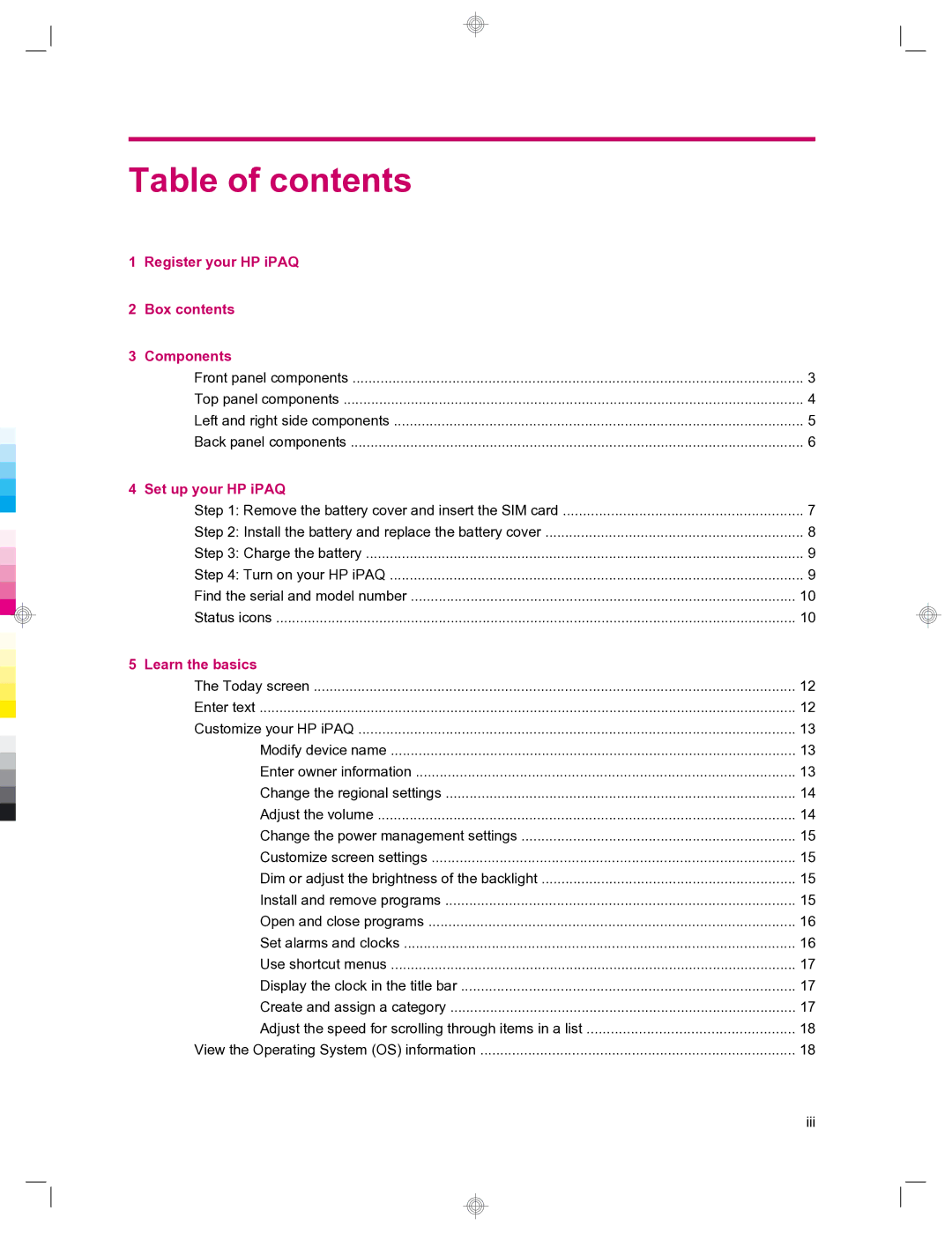 HP 912c Messenger manual Table of contents 