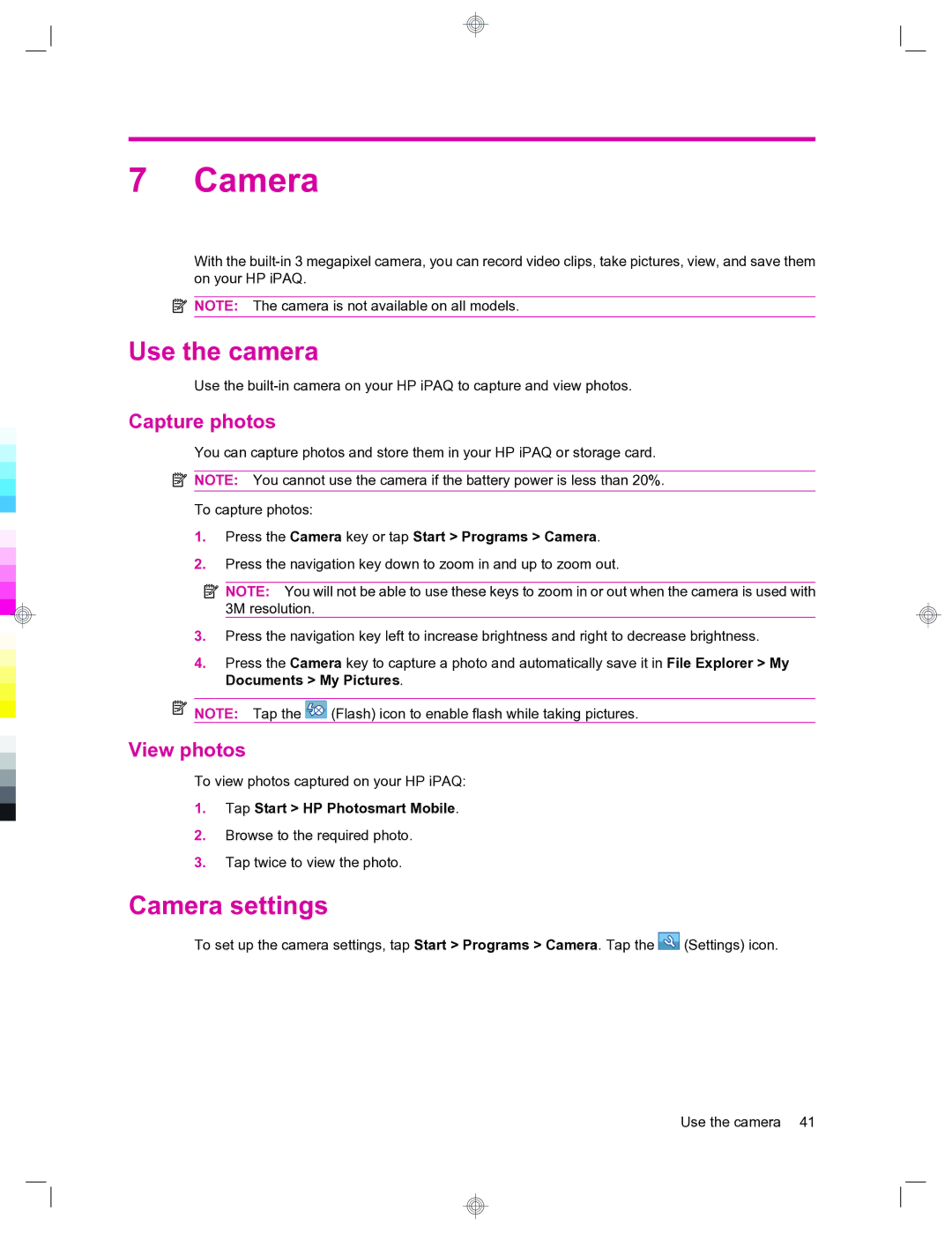 HP 912c Messenger manual Use the camera, Camera settings, Capture photos, View photos 