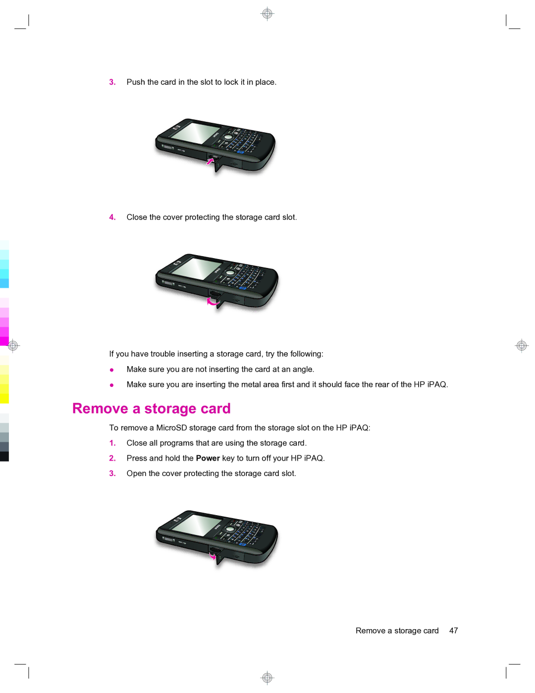 HP 912c Messenger manual Remove a storage card 