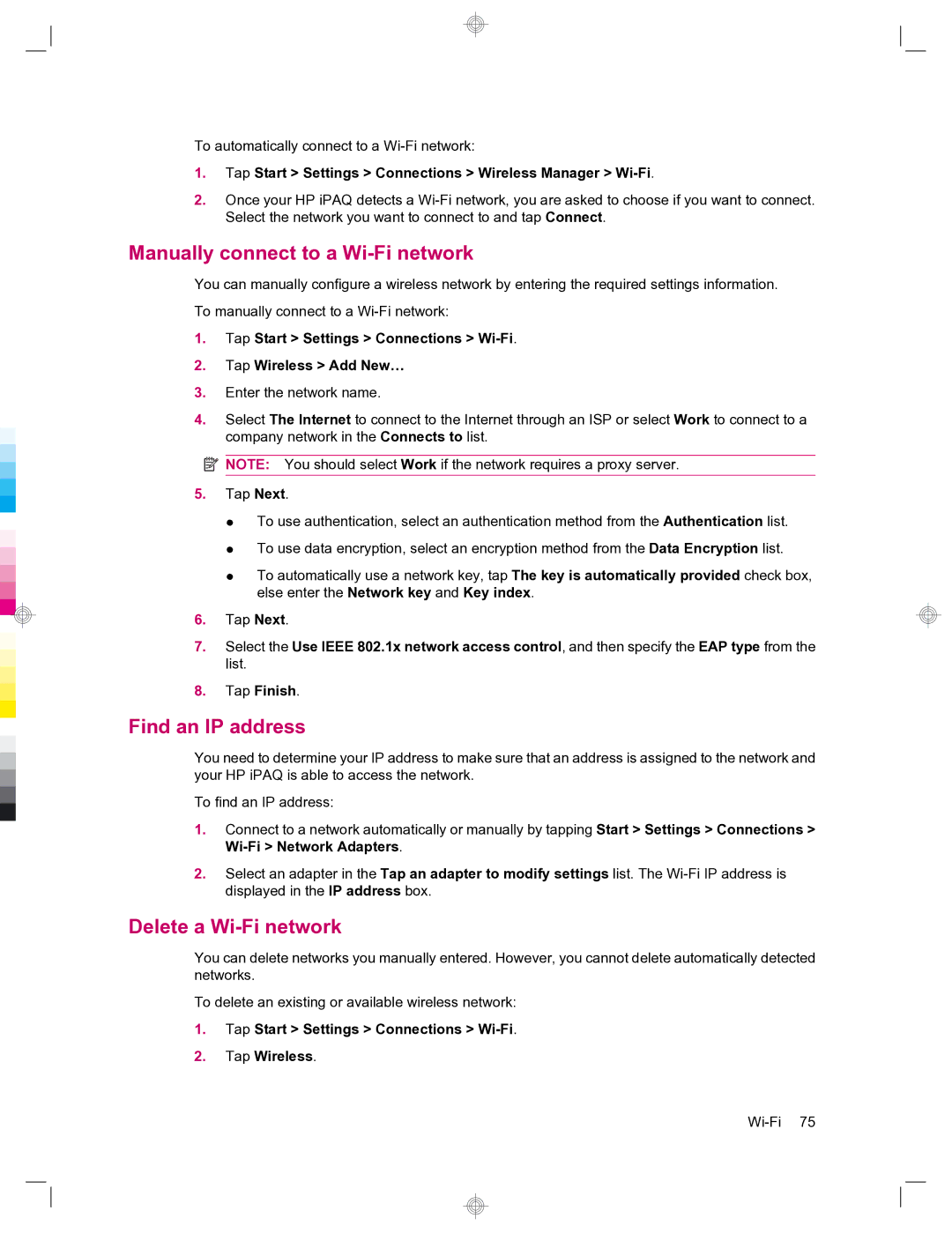 HP 912c Messenger manual Manually connect to a Wi-Fi network, Find an IP address, Delete a Wi-Fi network 