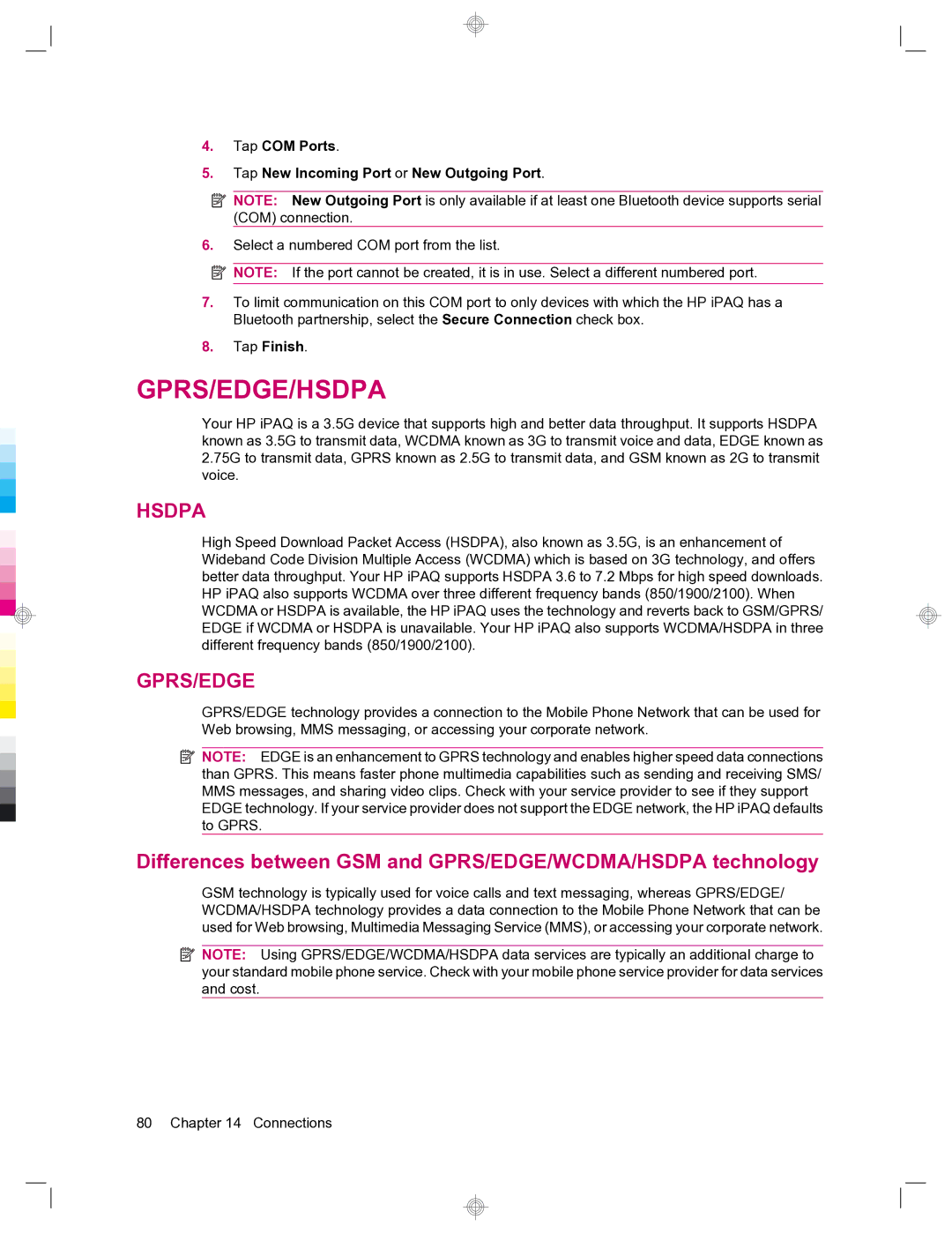 HP 912c Messenger manual Differences between GSM and GPRS/EDGE/WCDMA/HSDPA technology 