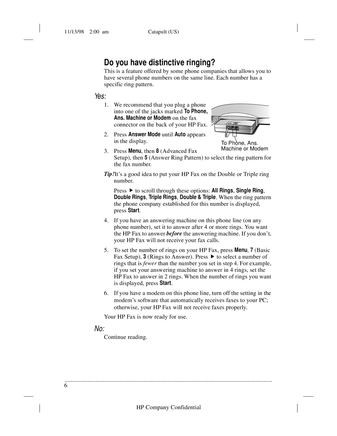 HP 920 Fax manual Do you have distinctive ringing? 