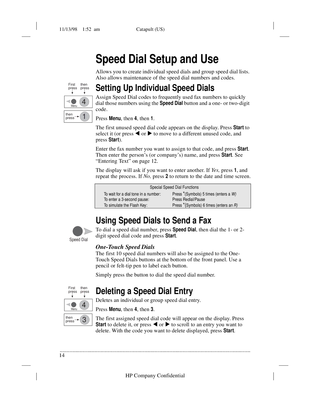 HP 920 Fax manual Speed Dial Setup and Use, Setting Up Individual Speed Dials, Using Speed Dials to Send a Fax 