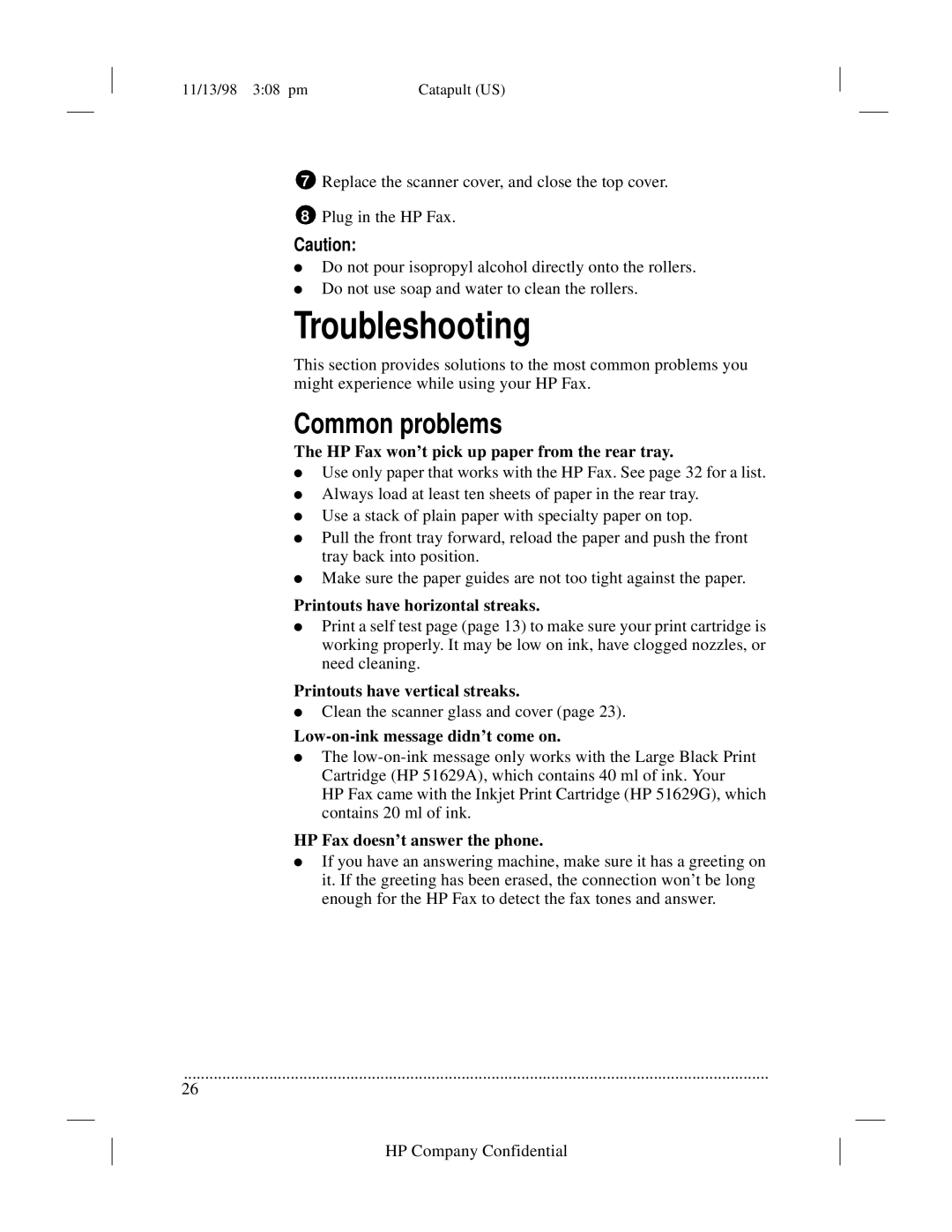 HP 920 Fax manual Troubleshooting, Common problems 