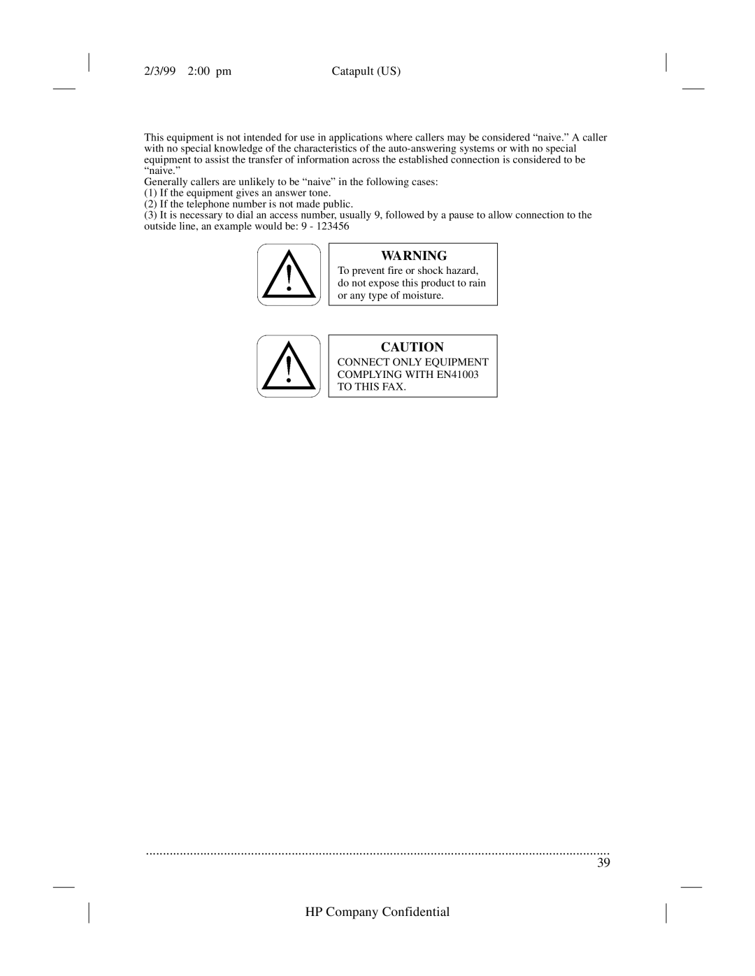 HP 920 Fax manual Connect only Equipment Complying with EN41003 To this FAX 