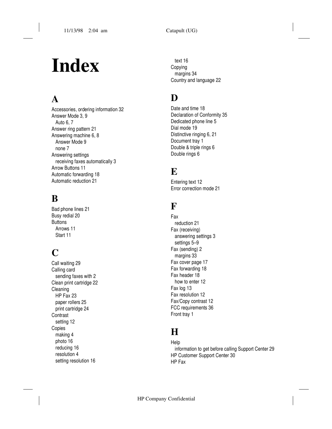 HP 920 Fax manual Index 