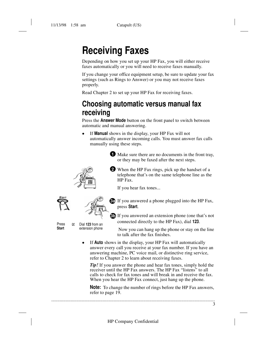 HP 920 Fax Receiving Faxes, Choosing automatic versus manual fax receiving 