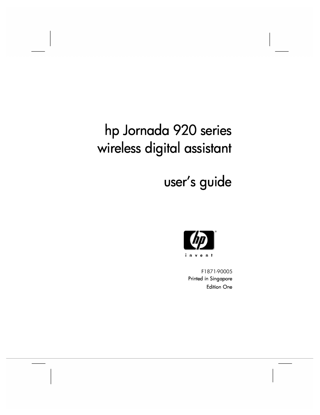 HP manual user’s guide, hp Jornada 920 series wireless digital assistant 
